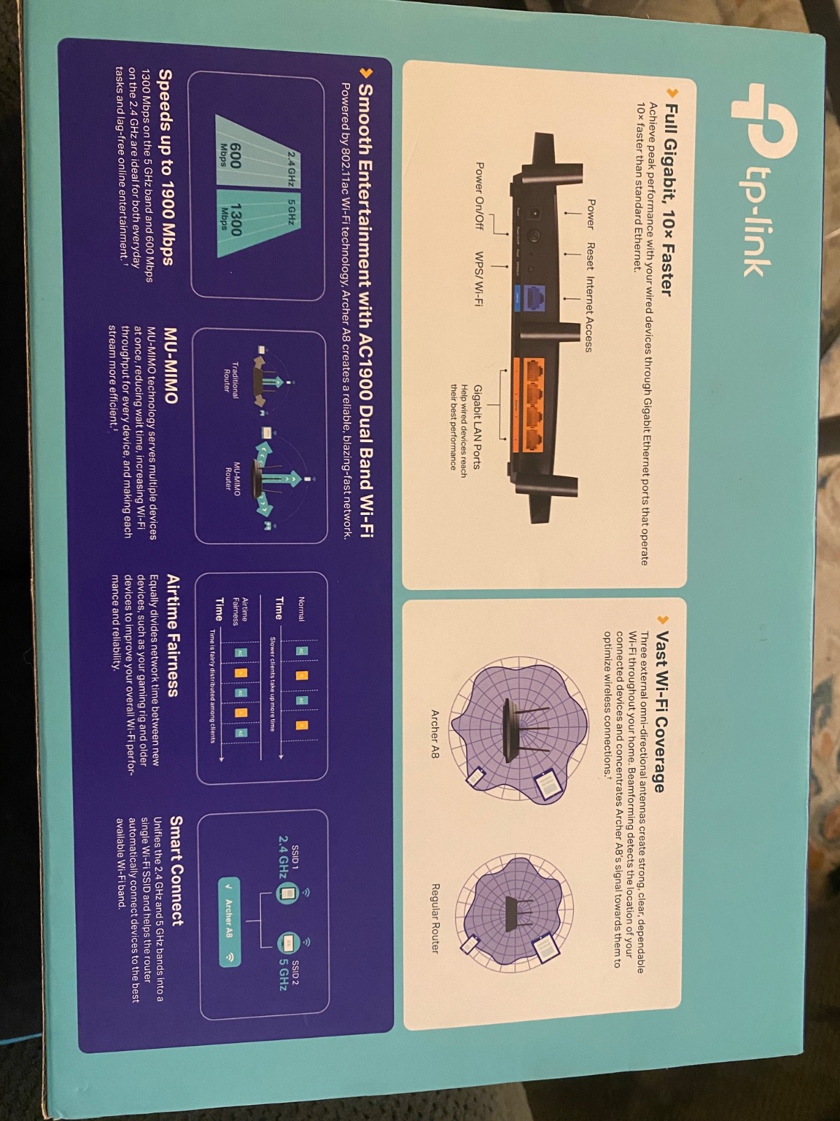 TP-LINK AC1900 (1900Mbps, 4 Port) Wireless Technology Router (ARCHERA8)
