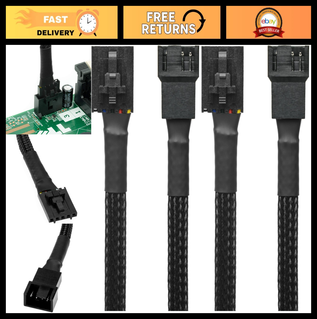 5-Pin PWM PC Fan Adapter Cable for Dell - 6" Black Sleeved, Connect 4-Pin Fans (