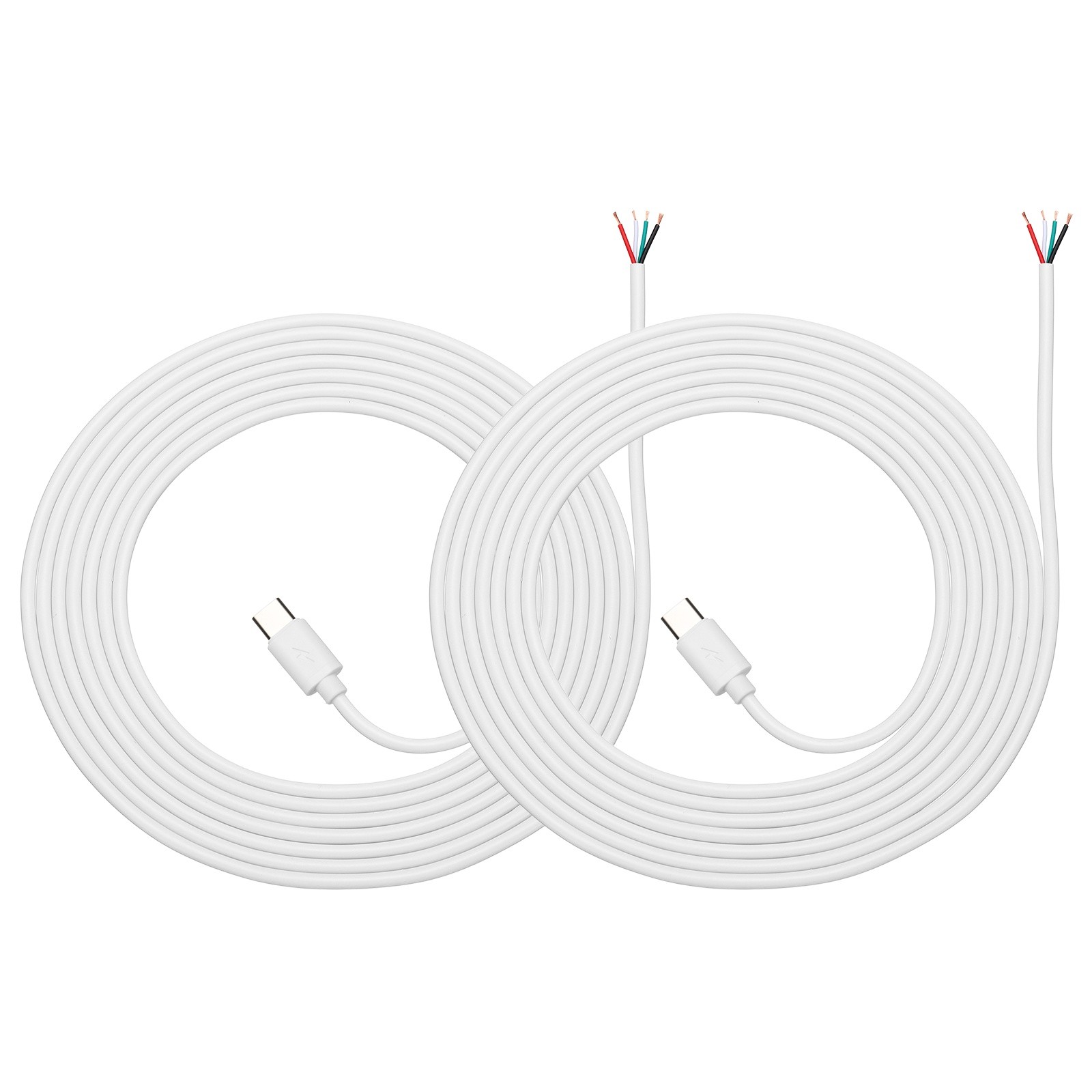 2Pcs 3m/9.84Ft USB C Pigtail Cable, 5V 2.4A Type C to 4 Pin Wires, White