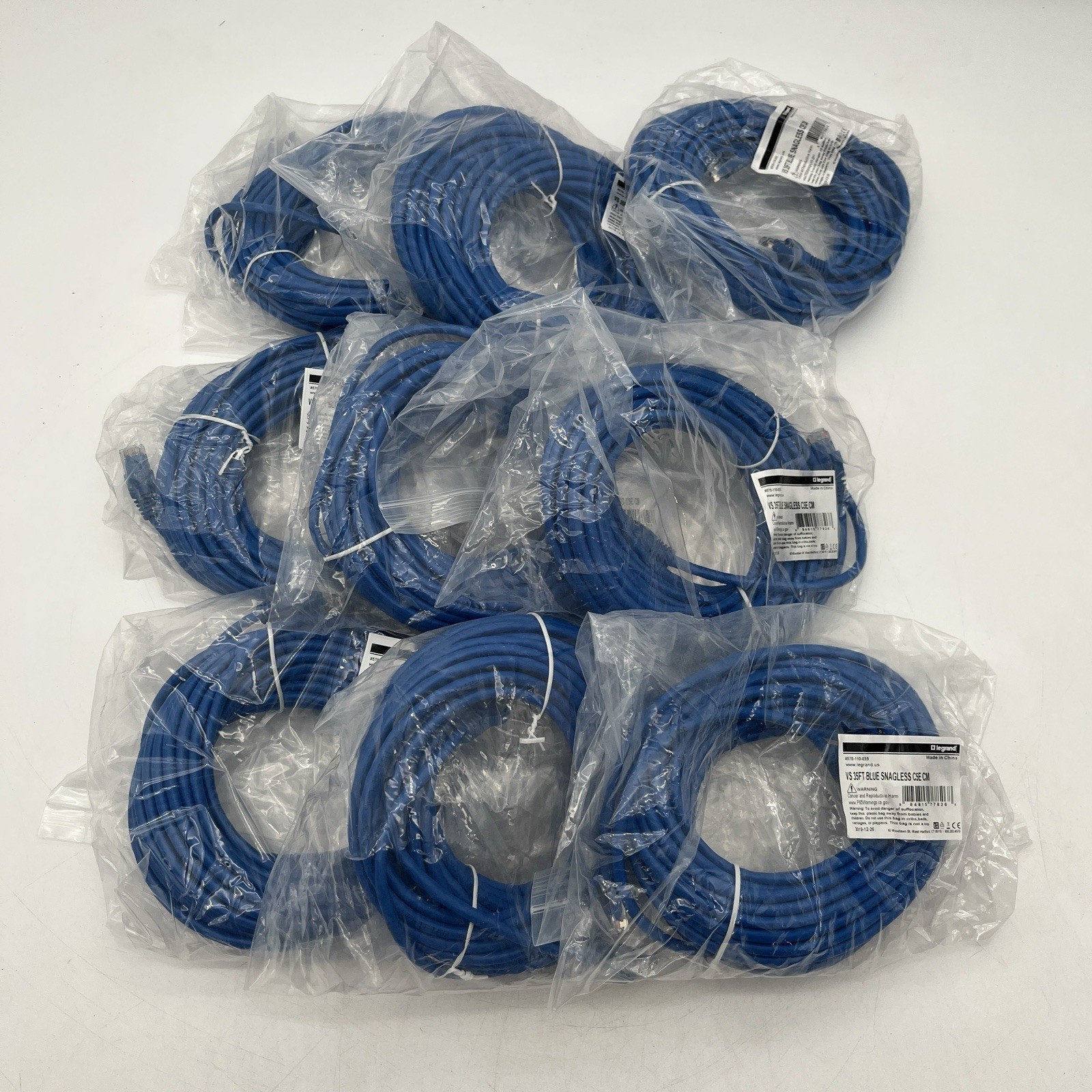NEW 9 Pack Legrand 35-foot Cat 5e Snagless Copper Patch Cable Blue - 570110035