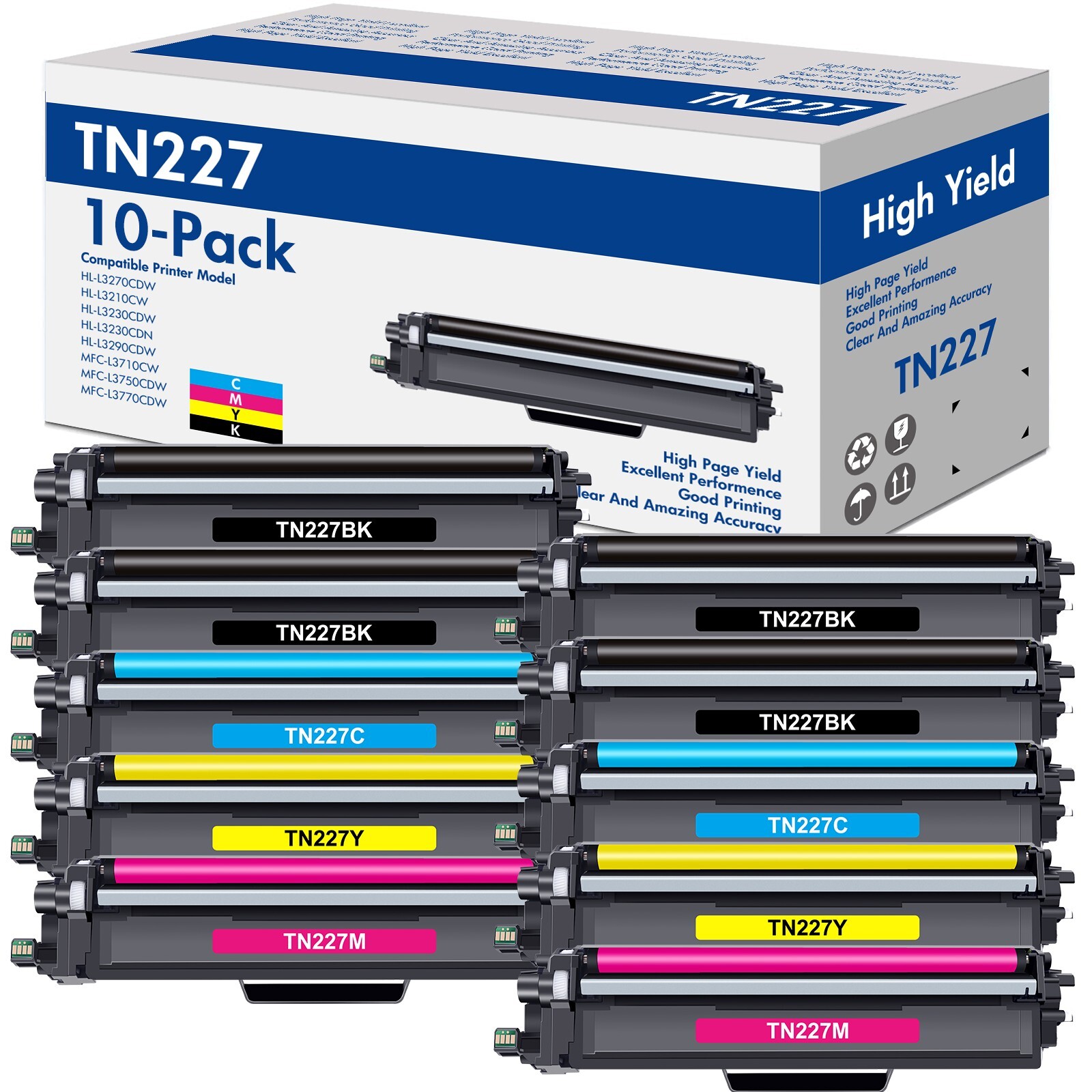 10x TN227 BK/C/M/Y Color Toner Set for Brother TN223 HL-L3210CW HL-L3230CDW