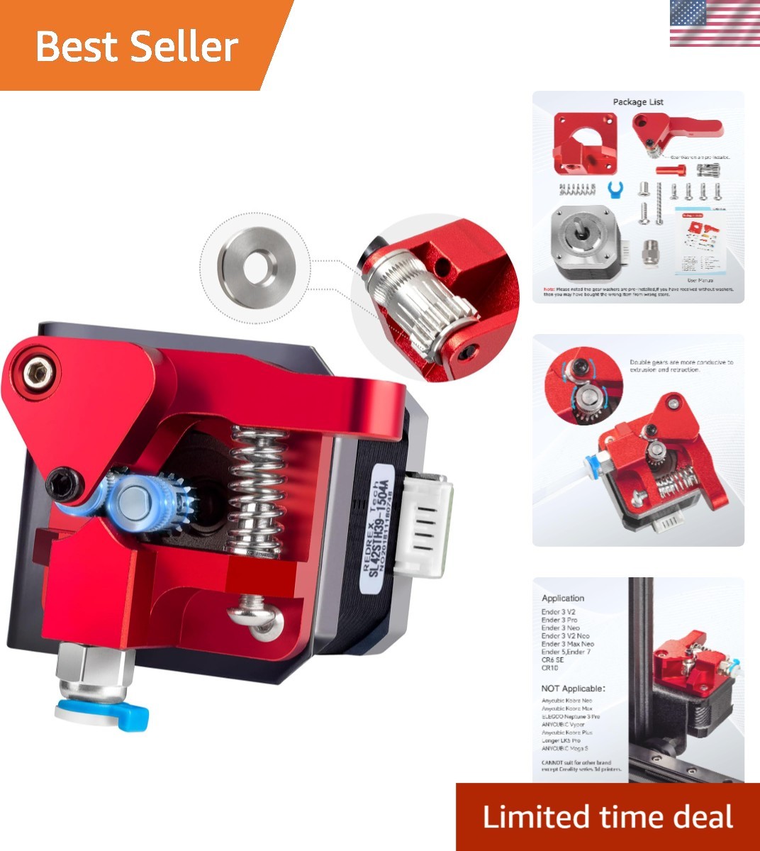 Upgraded Dual Gear Extruder Combining Nema 17 Motor & Compatibility with Enders