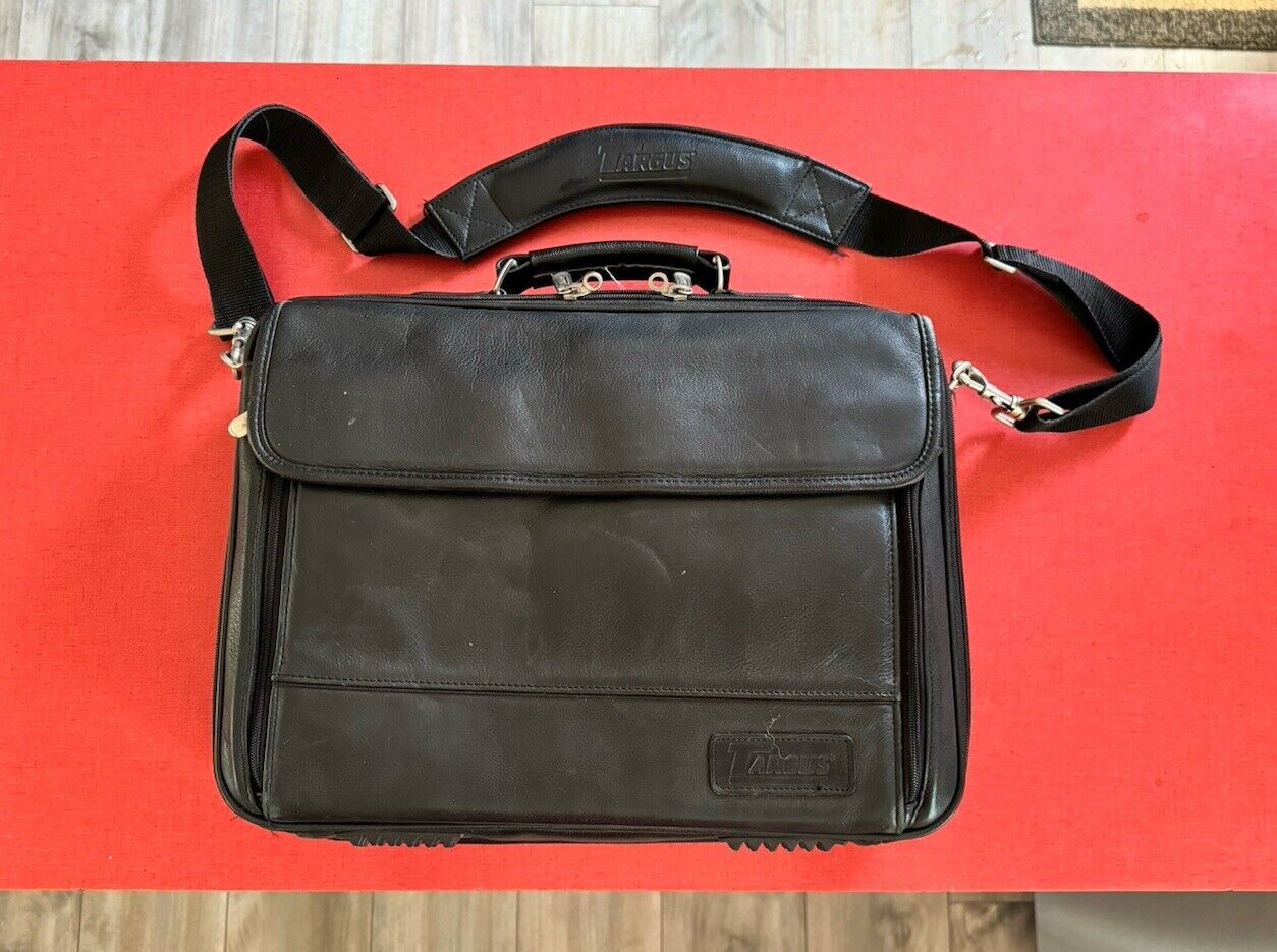 Targus - Black Leather Laptop Business Case With Shoulder Strap - Up To 16”