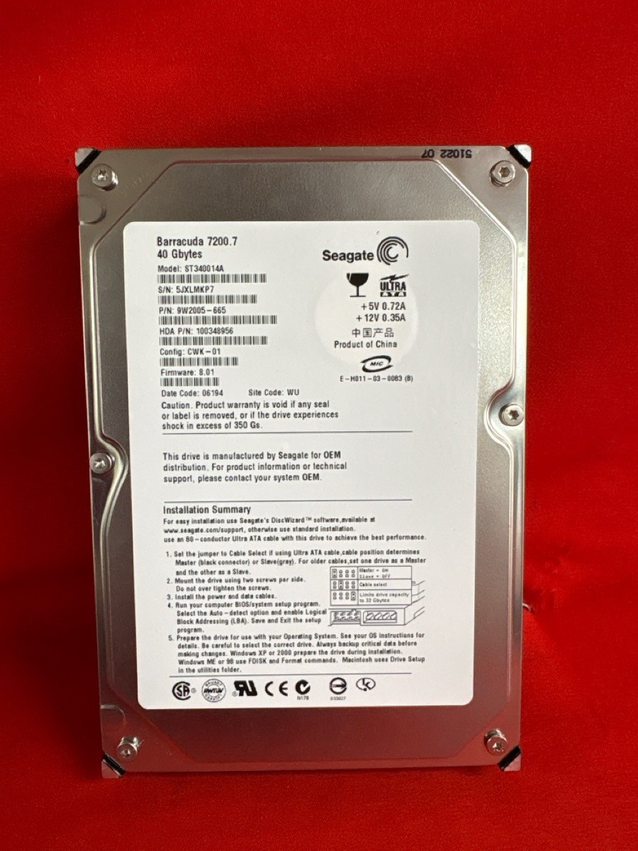 Seagate Barracuda 7200.7 ST340014A 40GB 7200RPM IDE PATA 3.5 HDD (CP1127802)