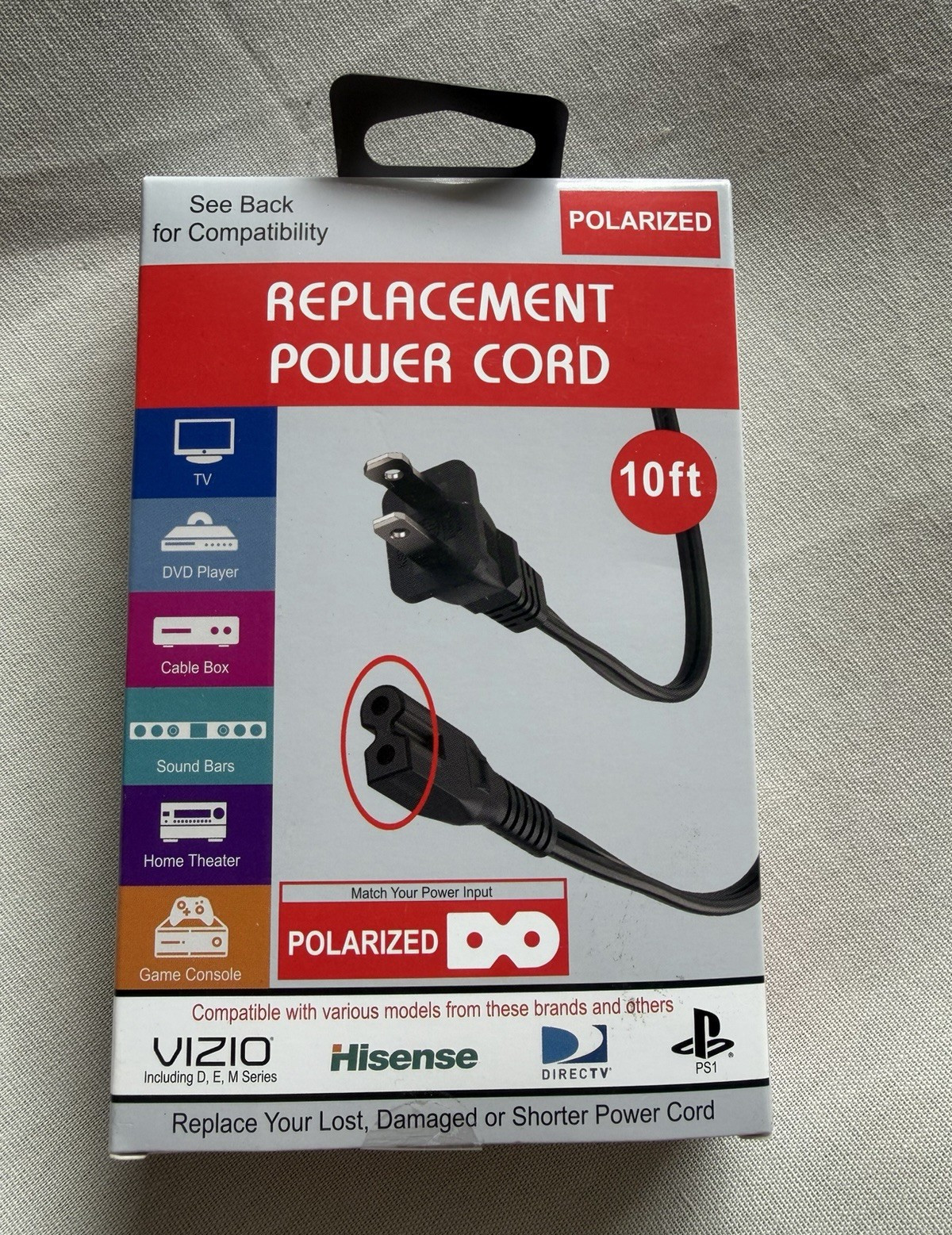 ReTrak PAC9-1007-BLK Polarized 10ft Black Figure 8 Power Cord 125V 7A
