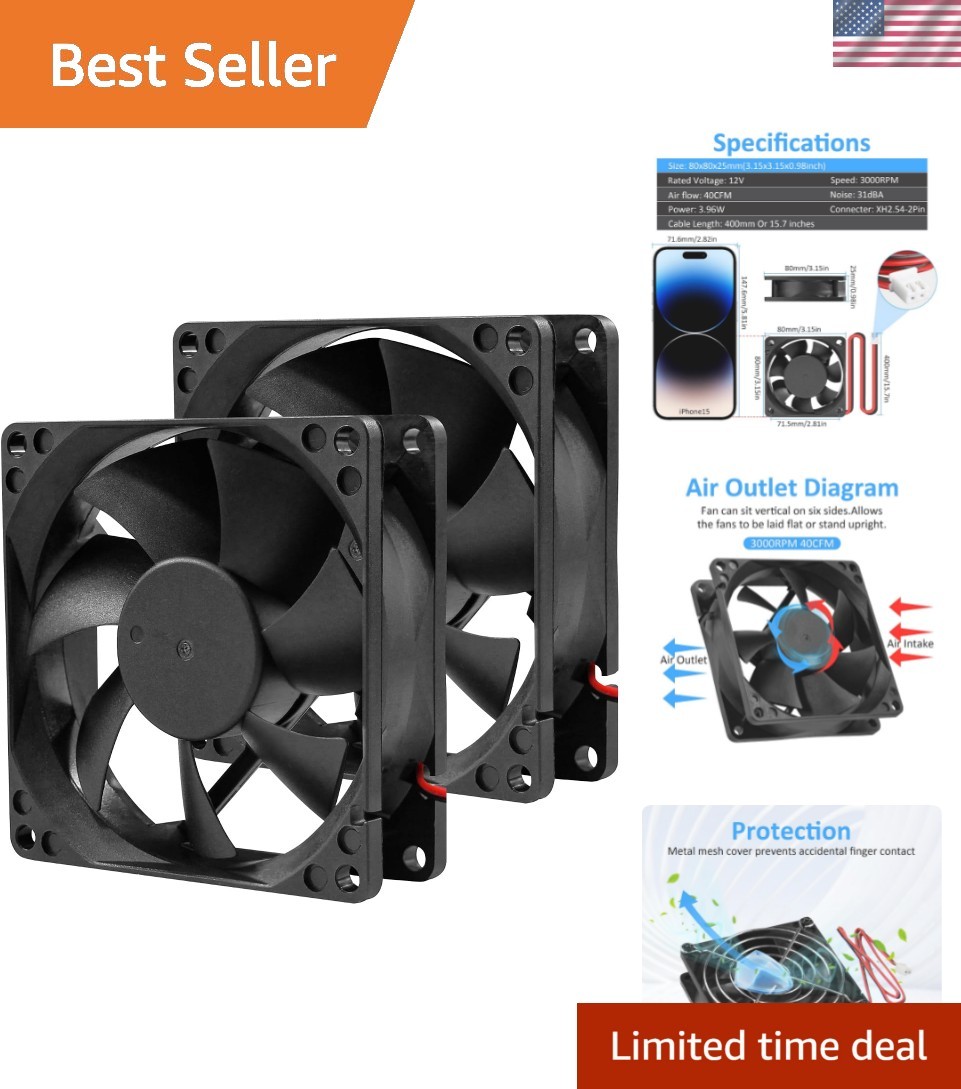High-Performance 80mm Cooling Fan - 12V Quiet Operation for Electronics