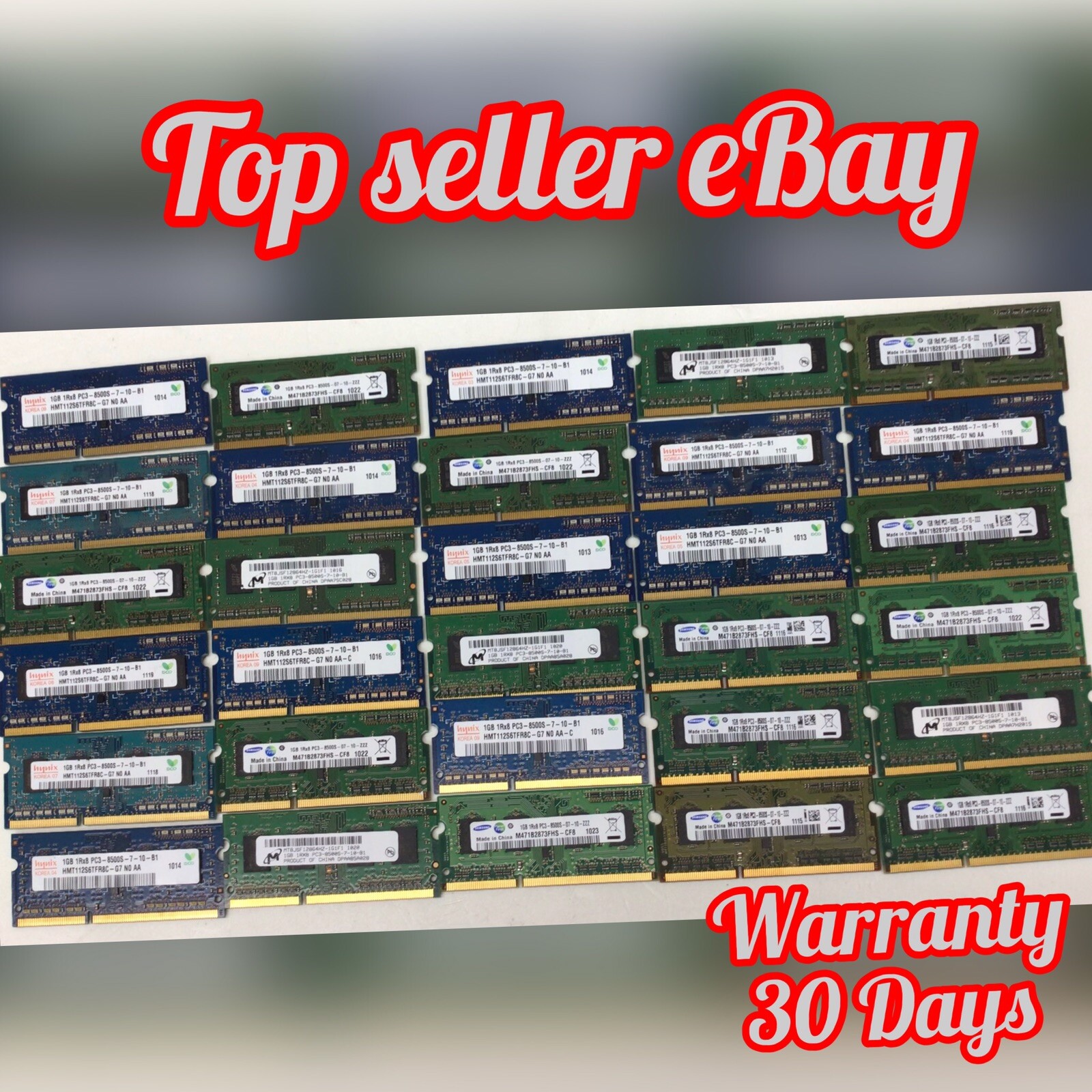 LOT OF 30 HYNIX SAMSUNG (37X1GB) 1Rx8 PC3-8500S DDR3 PC3-8500S LAPTOP MEMORY RAM