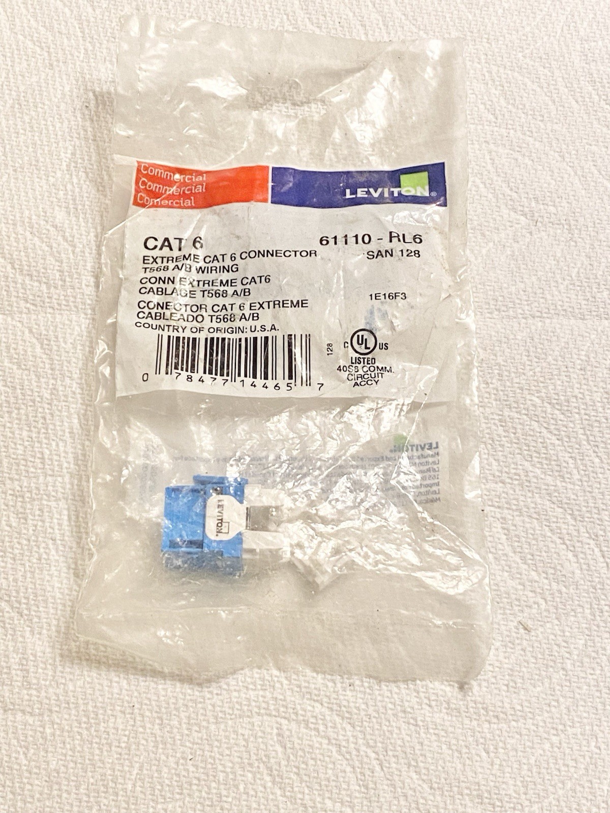 (1) Leviton 61110-RL6 Exterme Cat 6 UTP Quickport Jack Blue