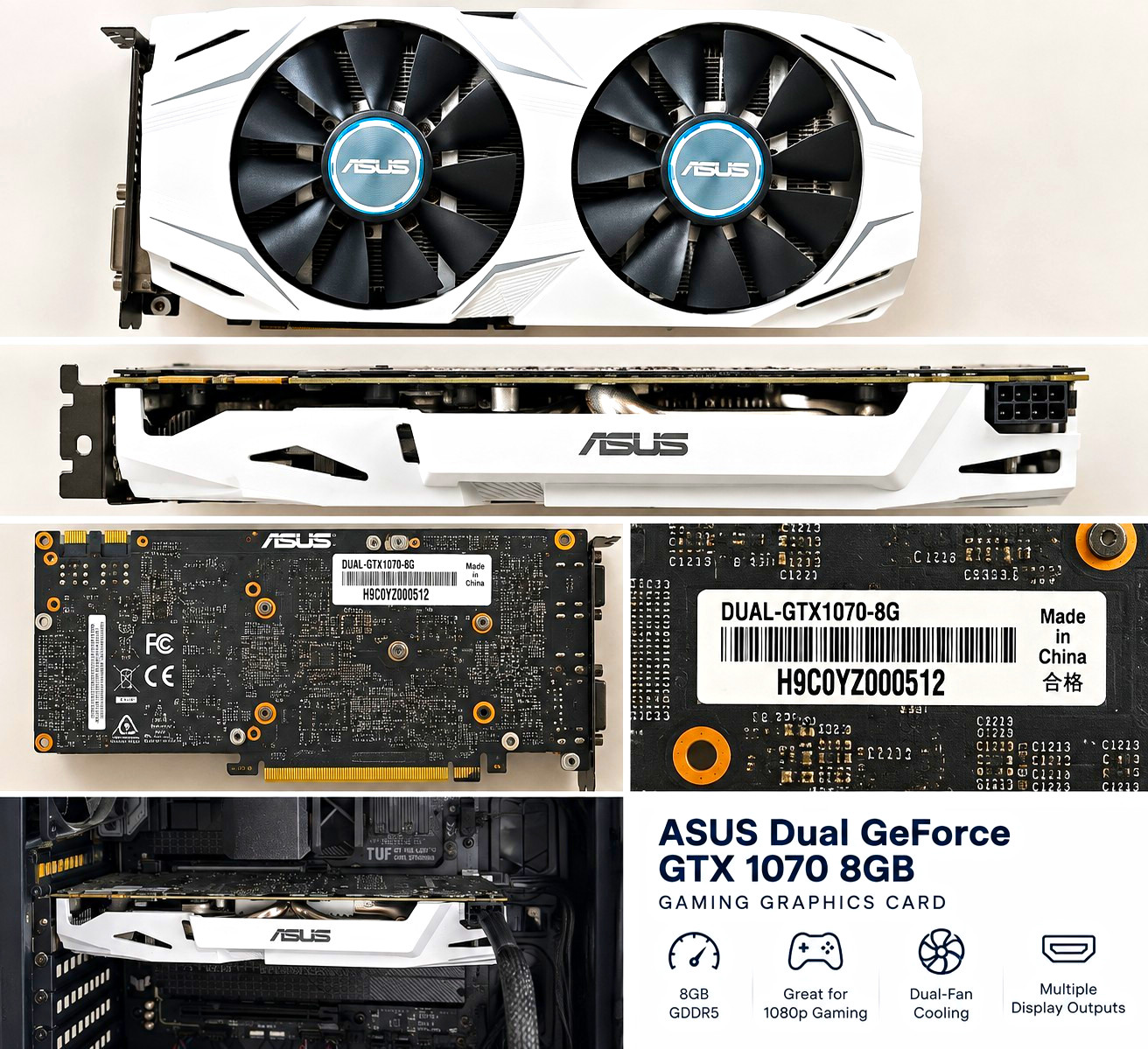 ASUS Dual NVIDIA GeForce GTX 1070 8GB GDDR5 Fan Heatsink Multi-Monitor