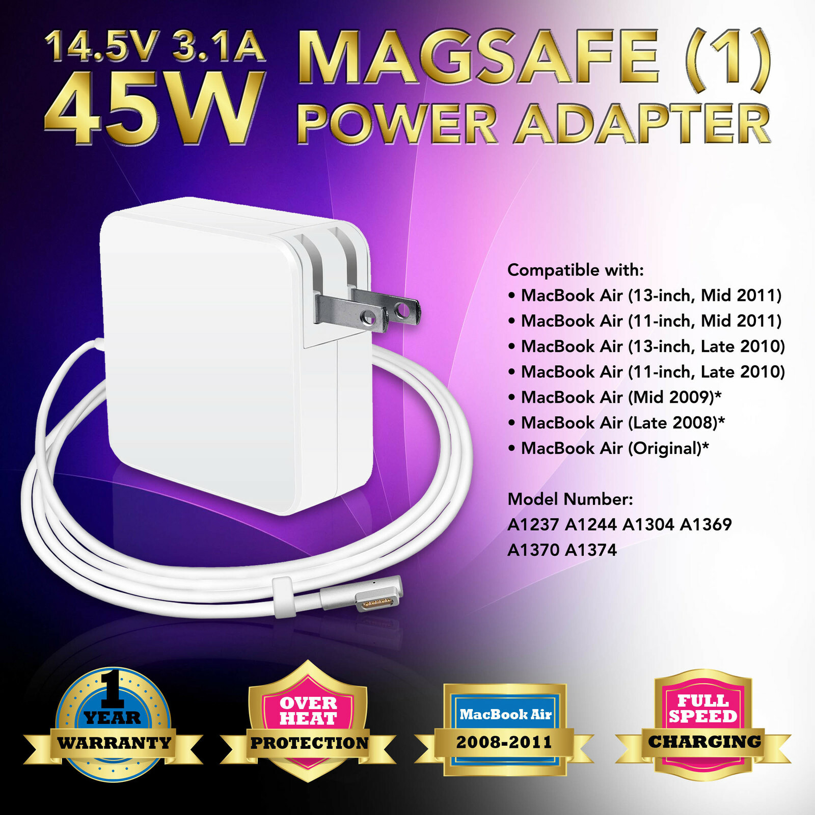 45W Replacement AC Power Adapter Supply Charger For Apple MacBook Air , L-Tip