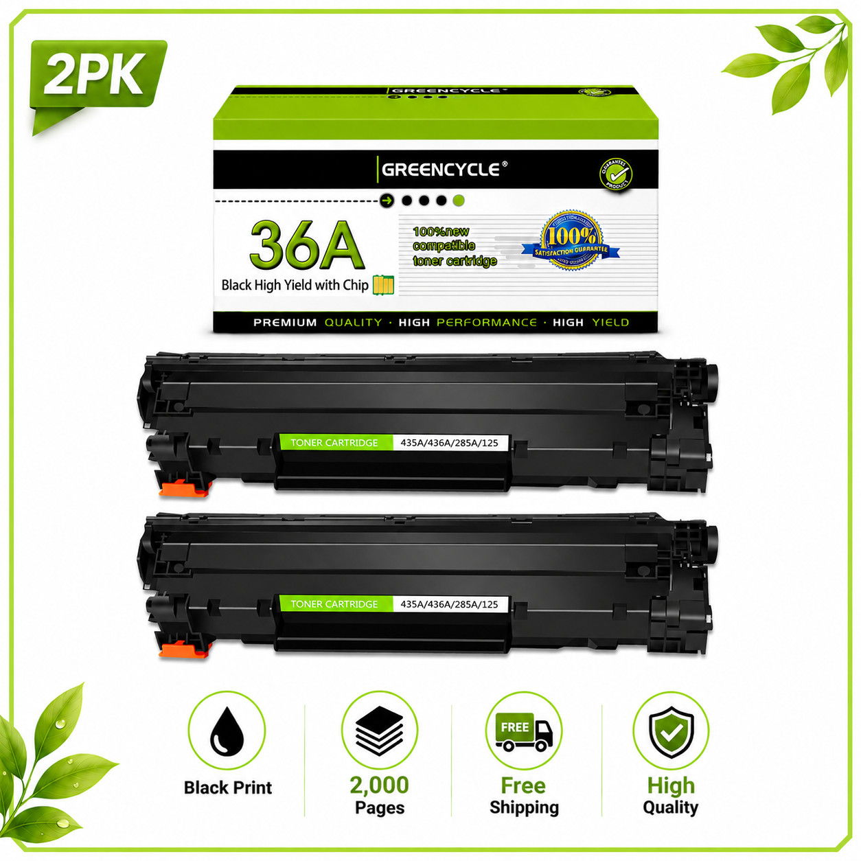 2PK CB436A 36A Toner Cartridge Replace With HP LaserJet MFP M1120 M1120N P1505
