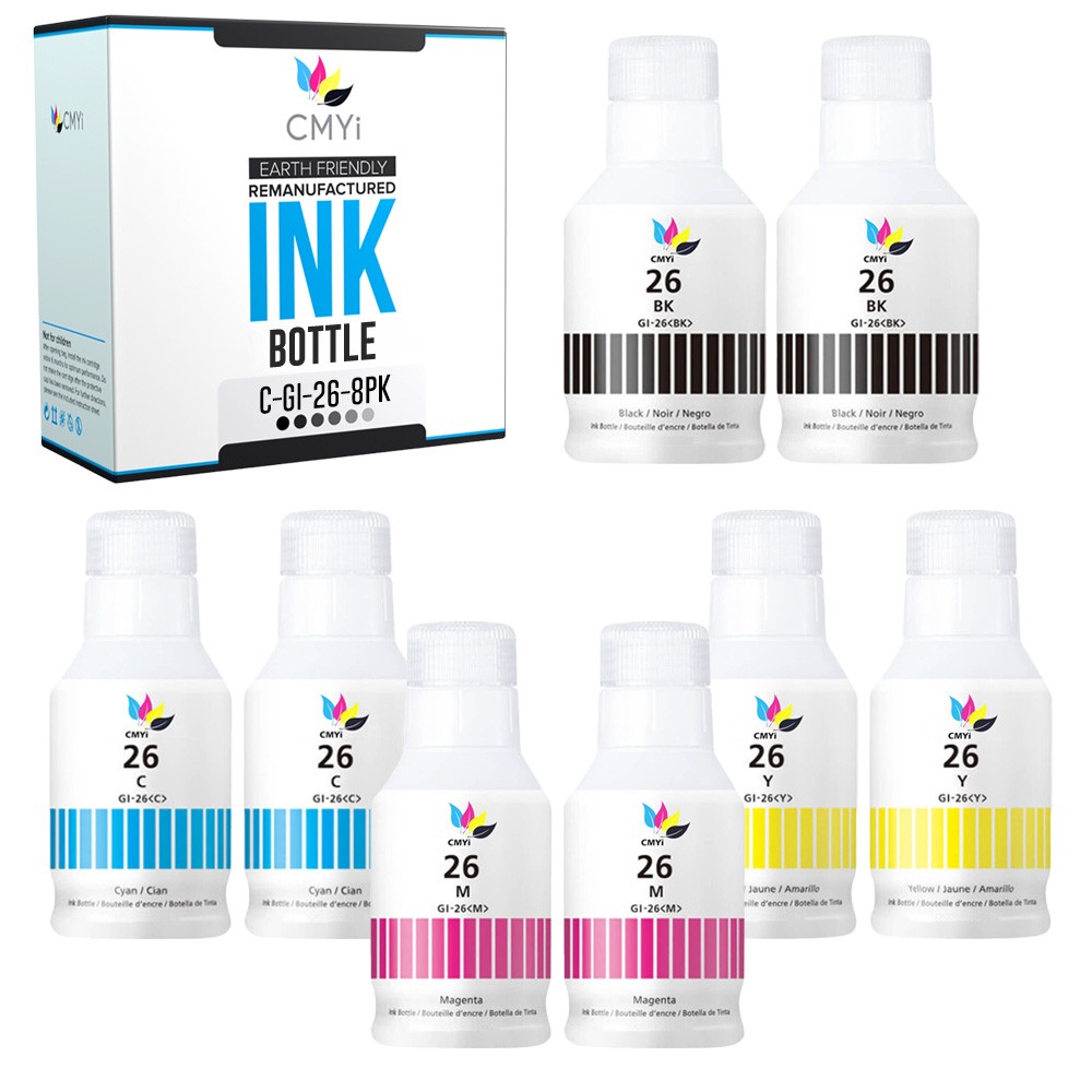 CMYi 8X Compatible GI-26 Ink Bottle for Canon MAXIFY GX5550 GX6020 GX6021 GX6040