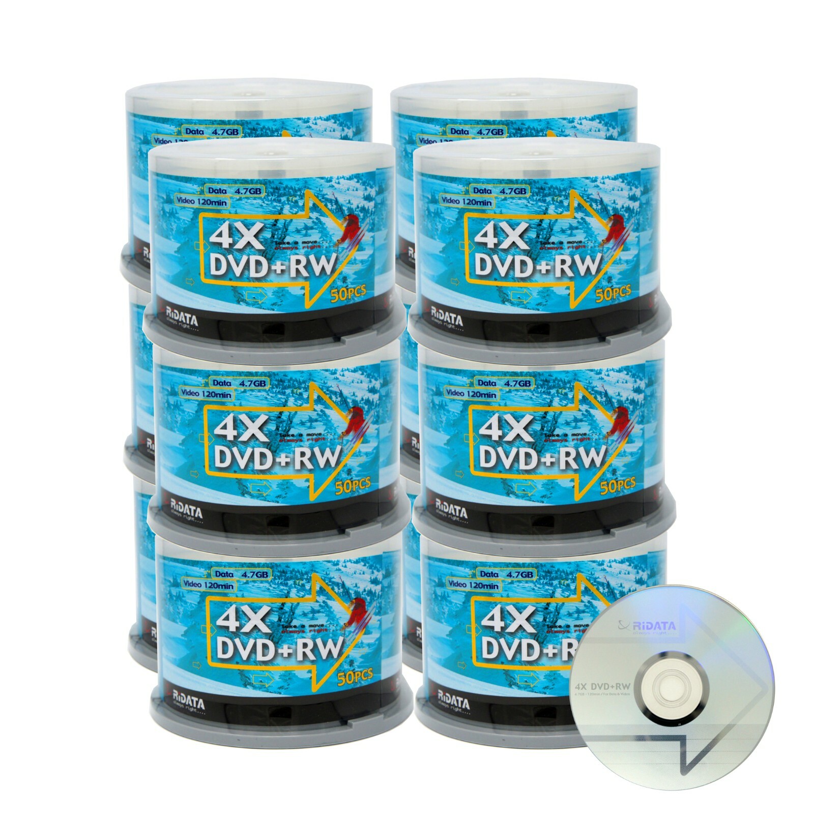 600 Pack Ridata DVD+RW 4x 4.7GB Silver Logo Rewritable DVD Plus RW Blank Disc
