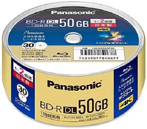 Panasonic Blank Blu ray Disc BD-R DL 50GB 30 Discs LM-BRS50P30 2x New 