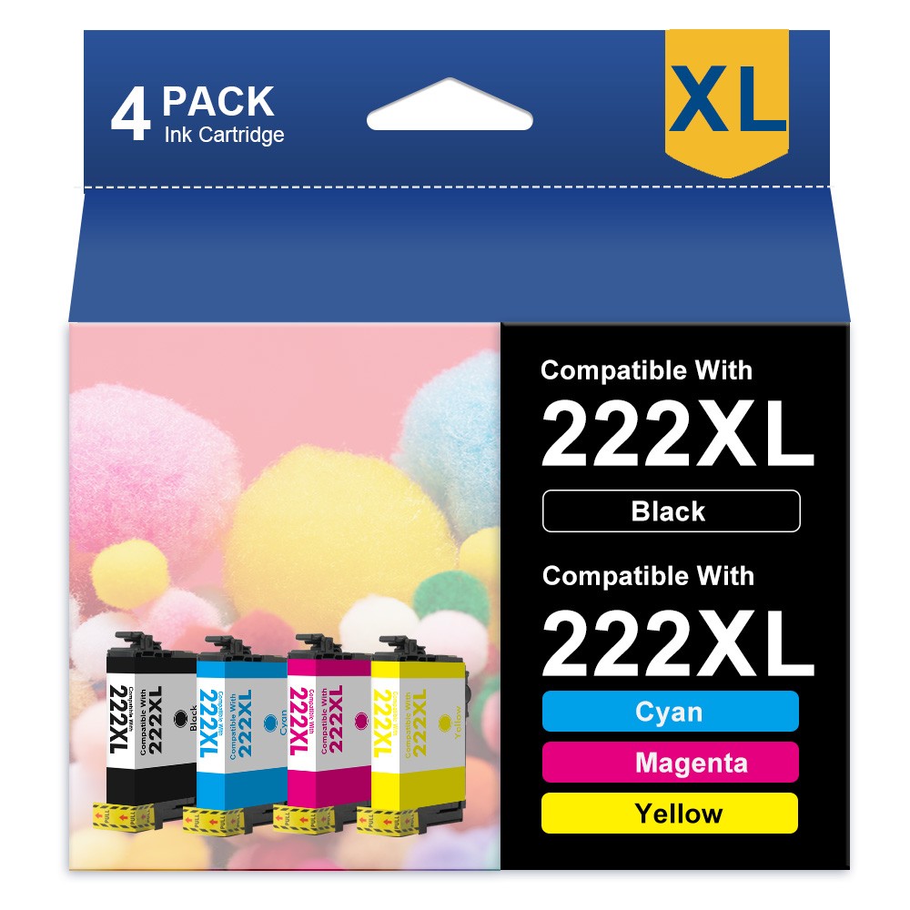4 Pack T222 XL 222XL Replacement Ink Cartridges for WF-2960 XP-5200 Printer