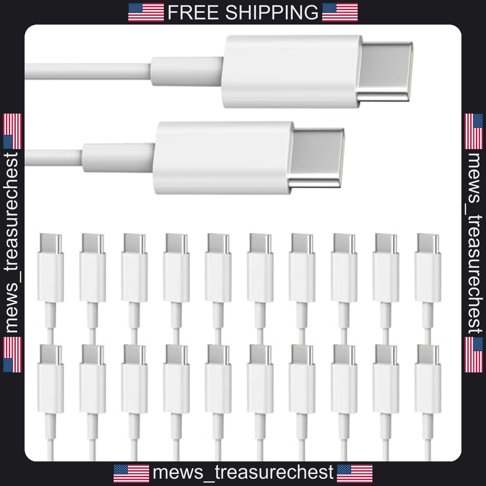 USB C to USB C Cable 20-Pack 3ft Fast Charging White Bulk