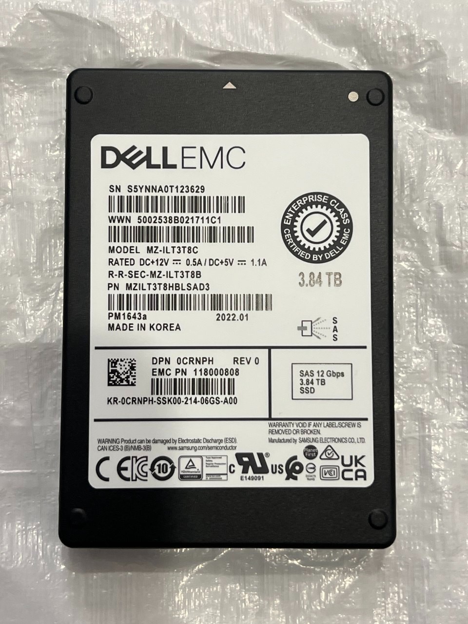 Dell EMC 3.84TB SAS SSD 12Gbs 2.5" PM1643a - MZ-ILT3T8C