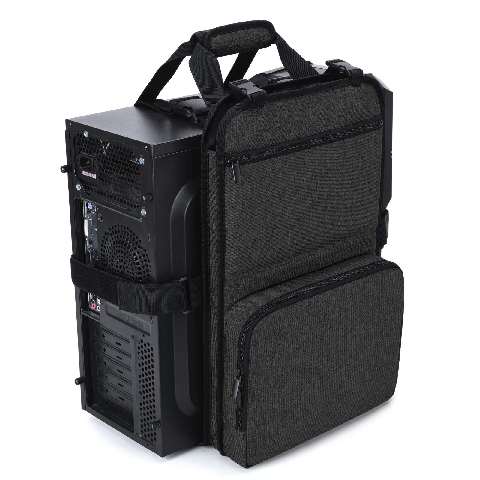PC Tower Carrying Strap with Handle - Desktop Computer Case Belt Holder & Pocket