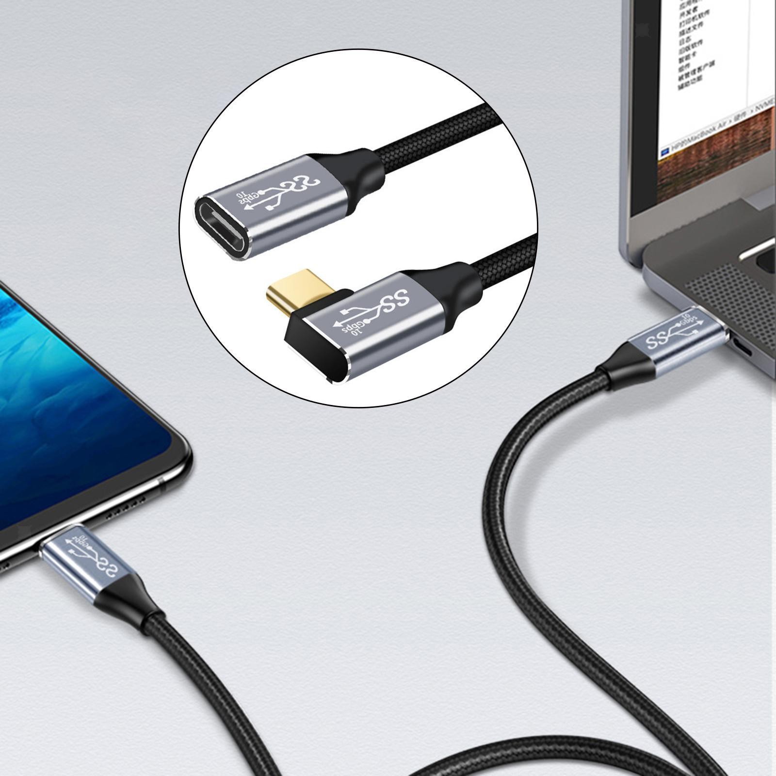 Usb-C to Usb-C Cable 90 Degree Angled USB 3.1 for Smart Phone Computer 0.25M