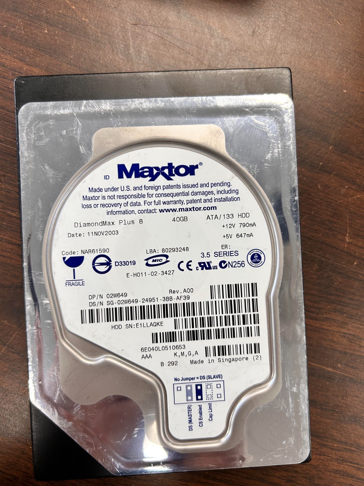 Maxtor DiamondMax Plus 8 40 GB,Plug-In Module,7200 RPM (02W649) Hard Drive