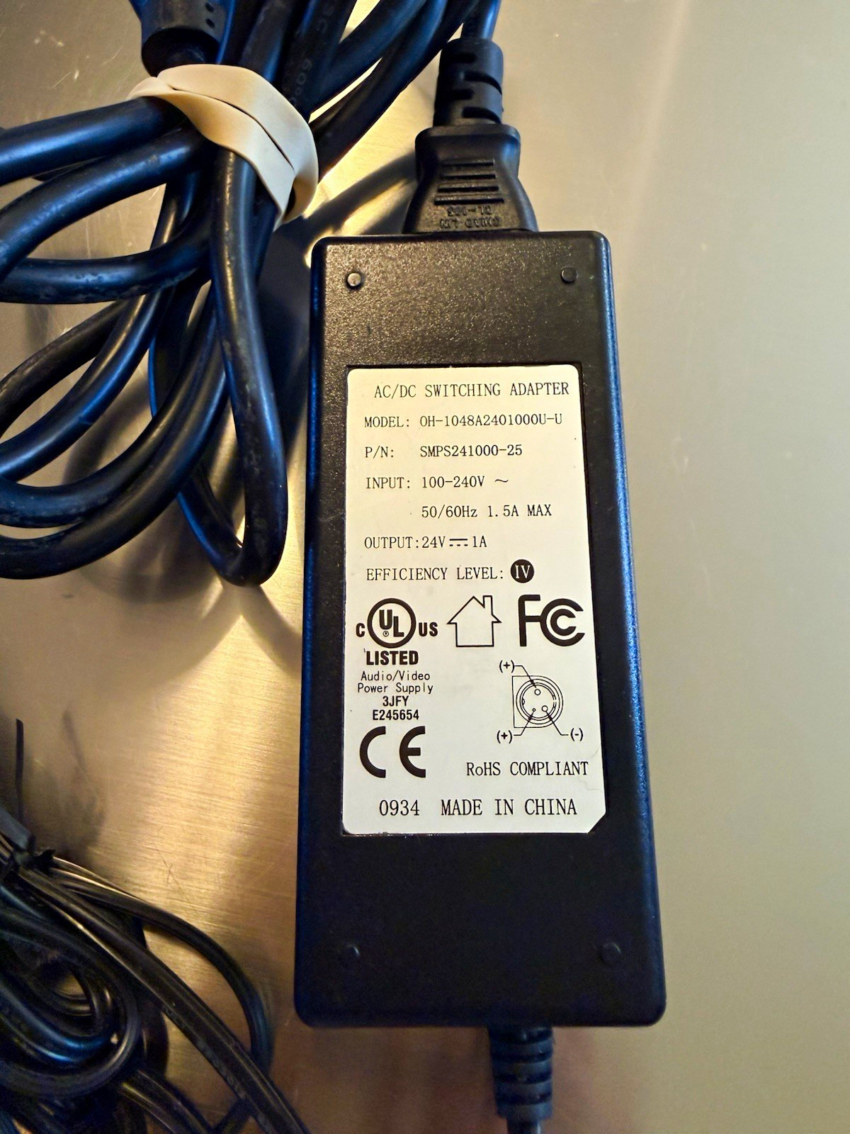 24V 1A AC/DC Switching Adapter Power Supply Black SMPS241000-25 OH-1048A