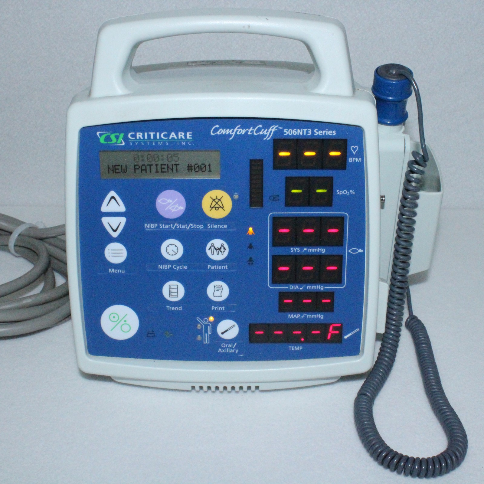 CRITICARE 506NT3 COMFORT CUFF PATIENT MONITOR~ NEW BATTERY, TEMP PROBE, BP CABLE