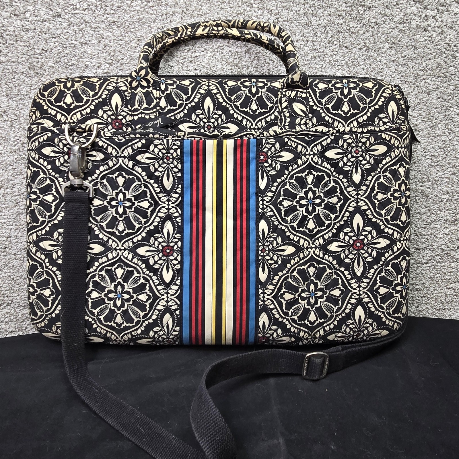 Vera Bradley Laptop Bag Briefcase Black Floral Stripe Padded Shoulder Strap