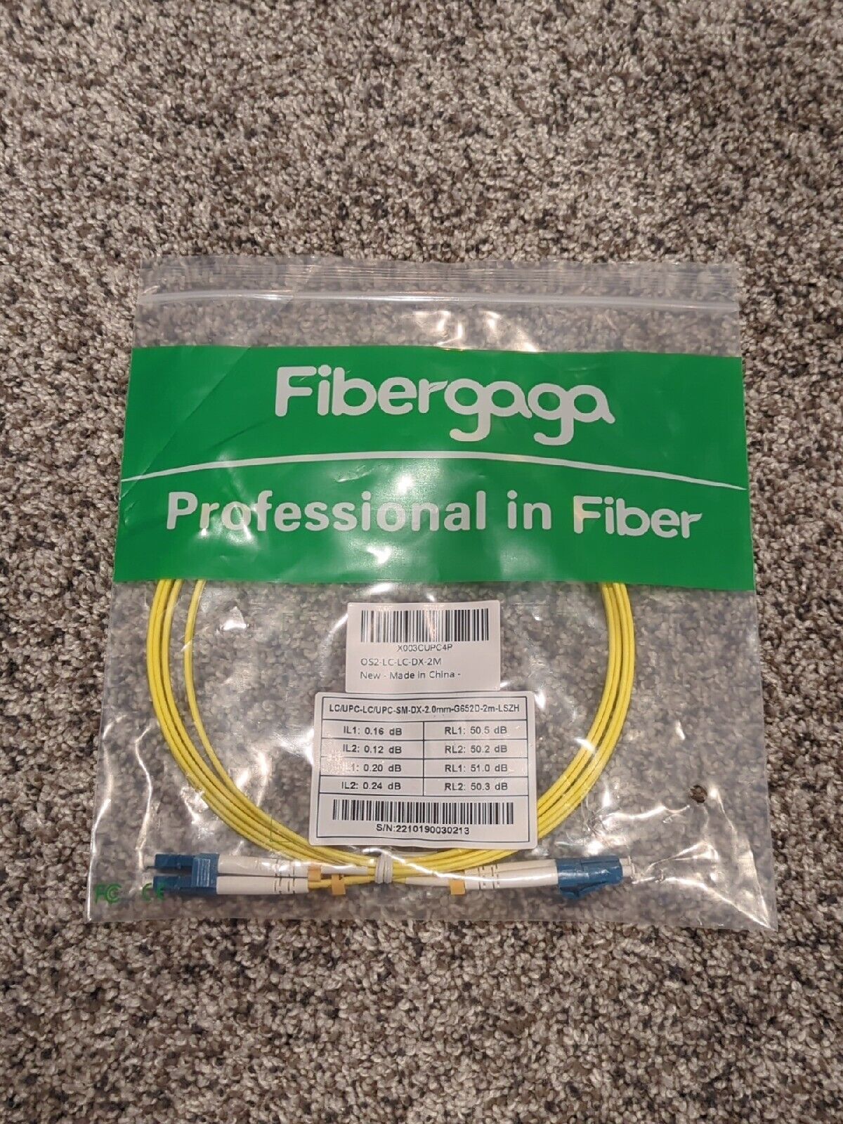 Fibergaga 2m(7ft) OS2 LC/UPC to LC/UPC Fiber Patch Cable Multimode Duplex