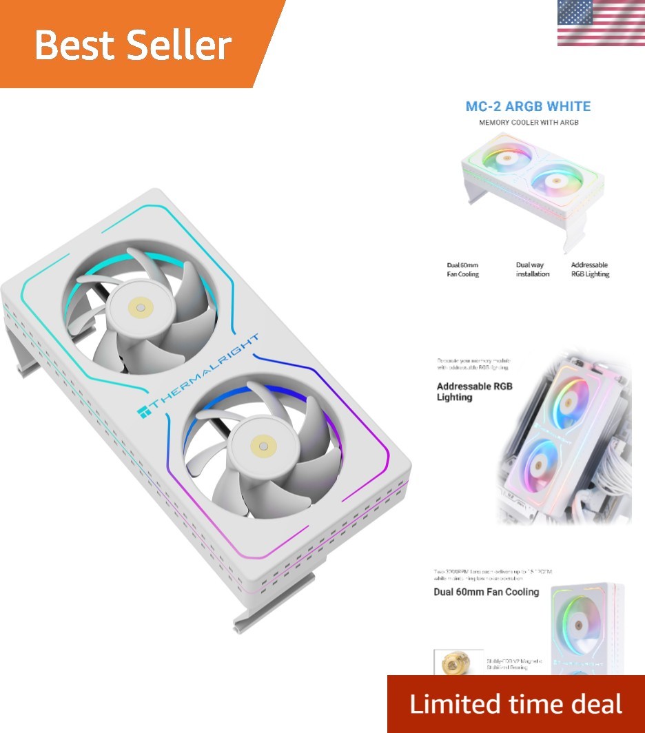 MC-2 ARGB White RAM Cooler, RGB Strip, Dual 3200RPM Silent Fans, Black Active...