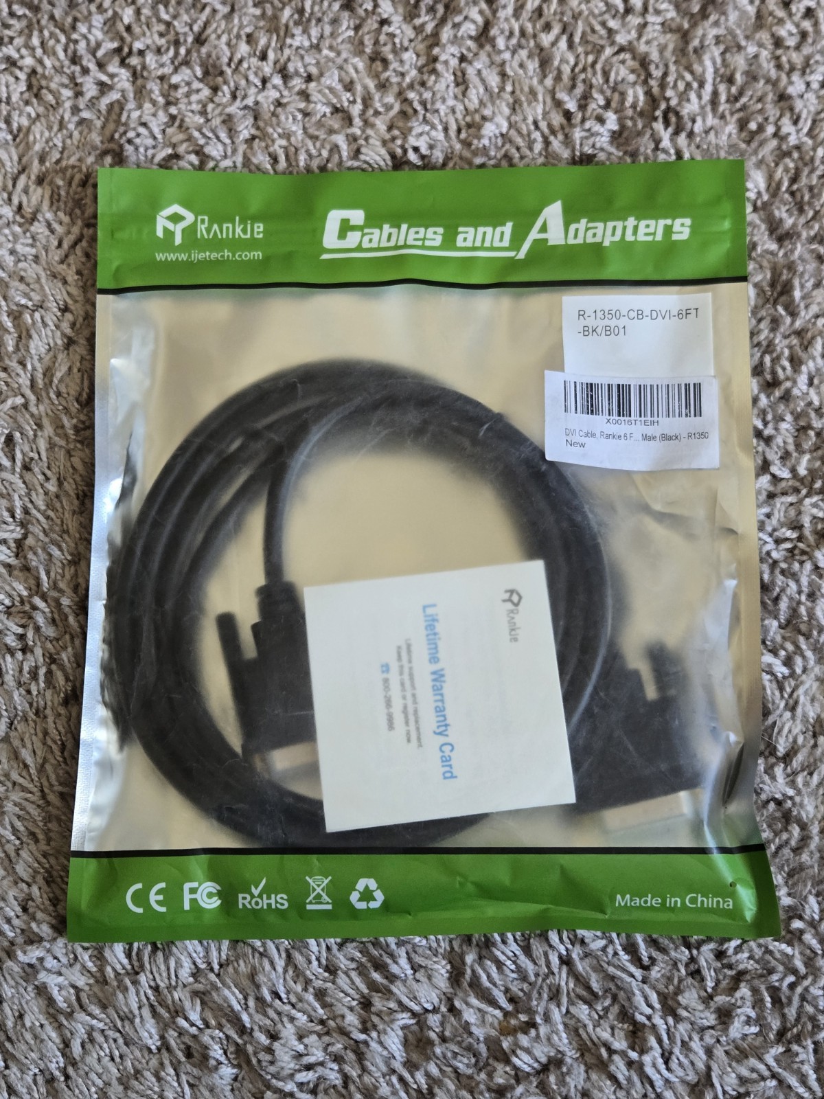 Lot of 4 Rankie 6ft DVI Cables Male to Male Black R-1350-CB-DVI-6FT New