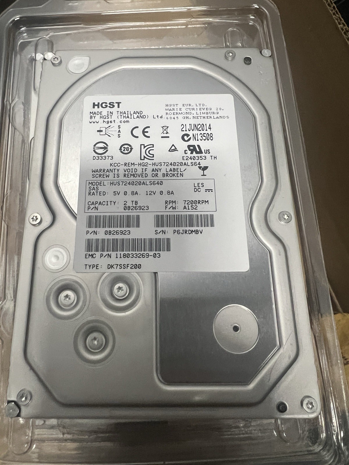 New HGST Ultrastar HUS726020ALA610 0F23092 2TB 7200 Enterprise Hard Drive 0 Hrs