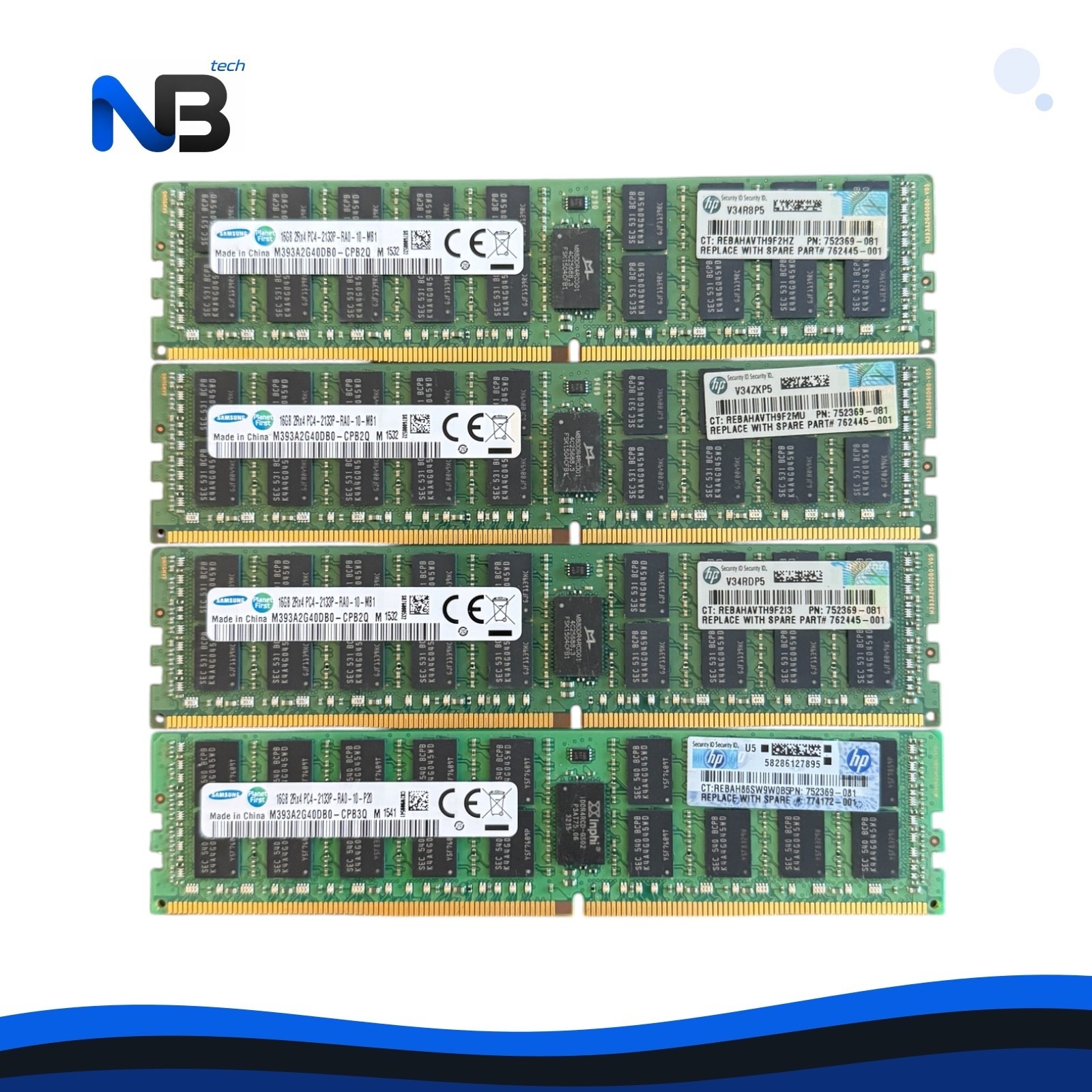 64GB 4x16GB Samsung PC4-2133P DDR4 ECC REG RDIMM 2Rx4 HP 752369-081 752445-001
