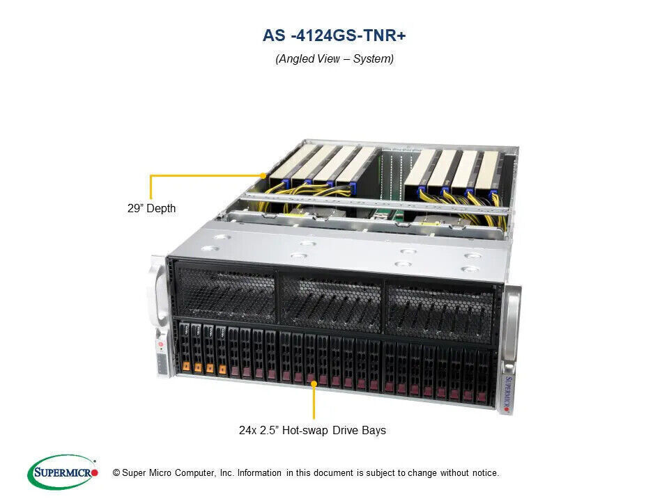 Supermicro AS-4124GS-TNR 4U 8GPU server, 2x AMD 7663 CPU
