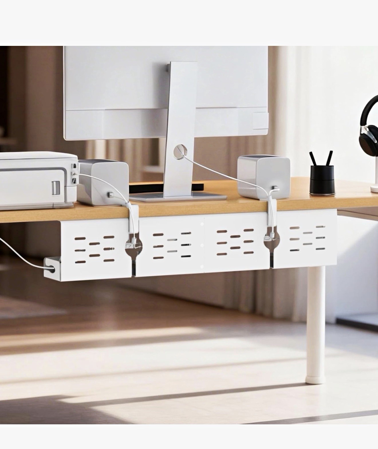 Univivi Under Desk Cable Management Tray, Cable Management, 32 inch, White