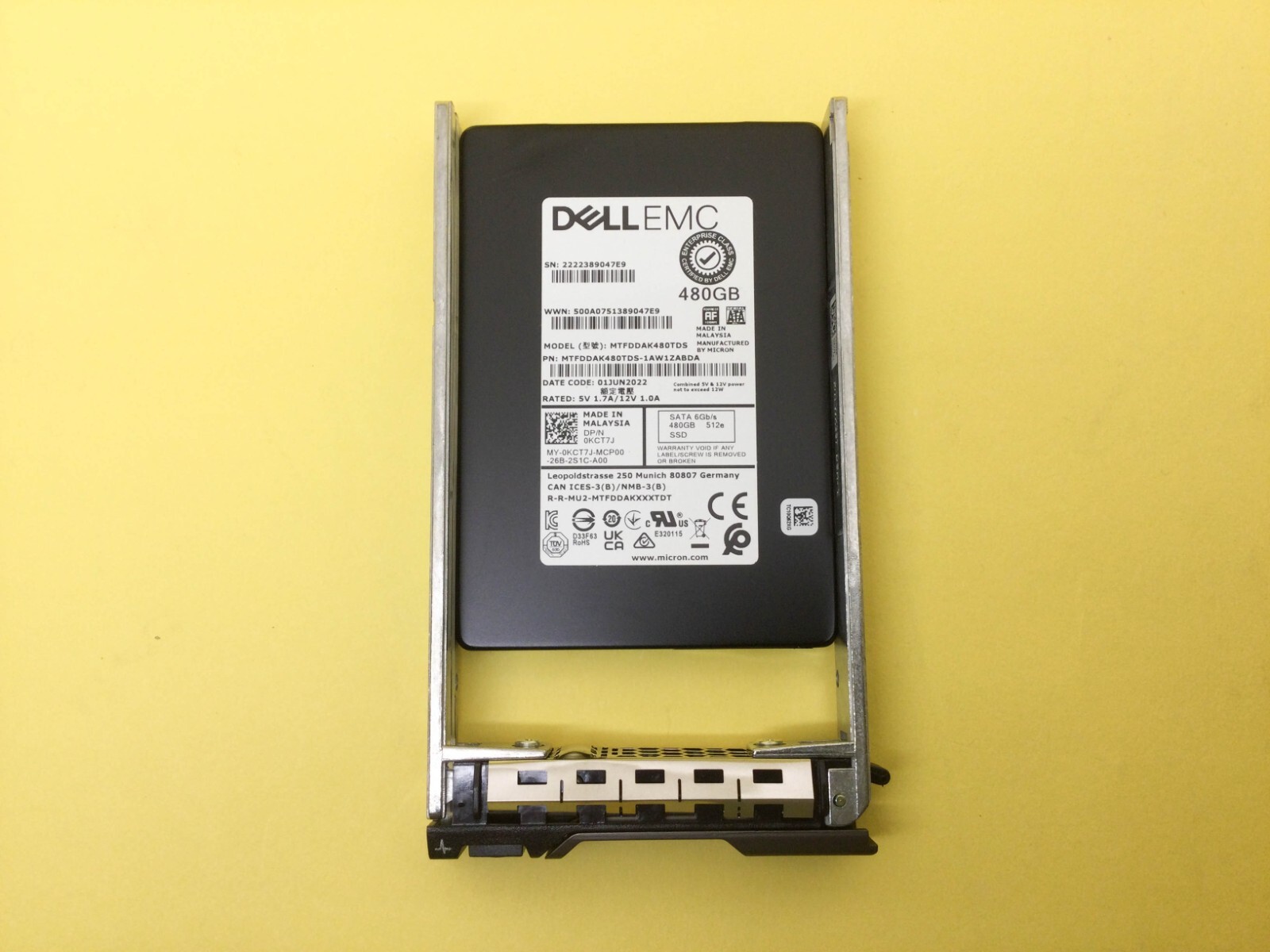 KCT7J Dell 480GB SATA 6Gbps Read Intensive 2.5'' SSD 0KCT7J MTFDDAK480TDS
