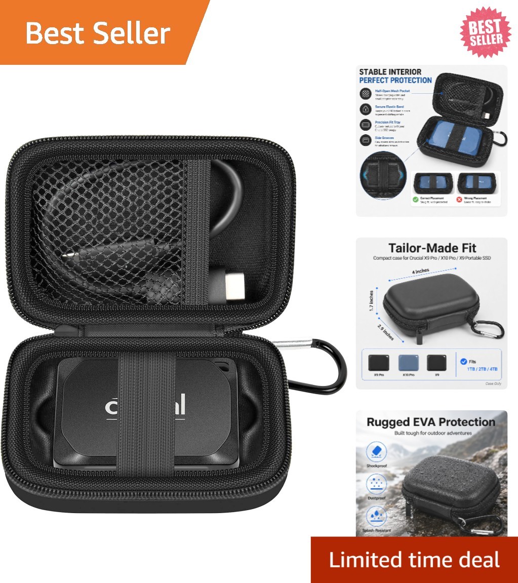 Secure and Lightweight Case for Crucial X10/X9 Pro Portable SSD - Travel Ready