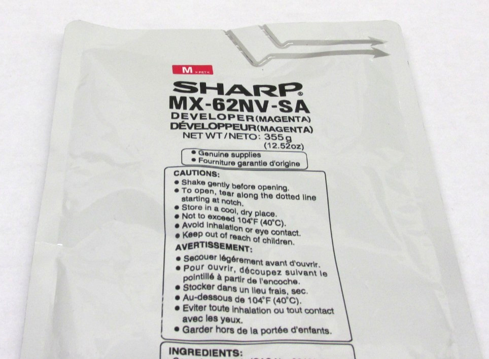 Sharp MX-62NV-SA 355 grams Magenta Developer Loose Bag Estimated Yield 400,000