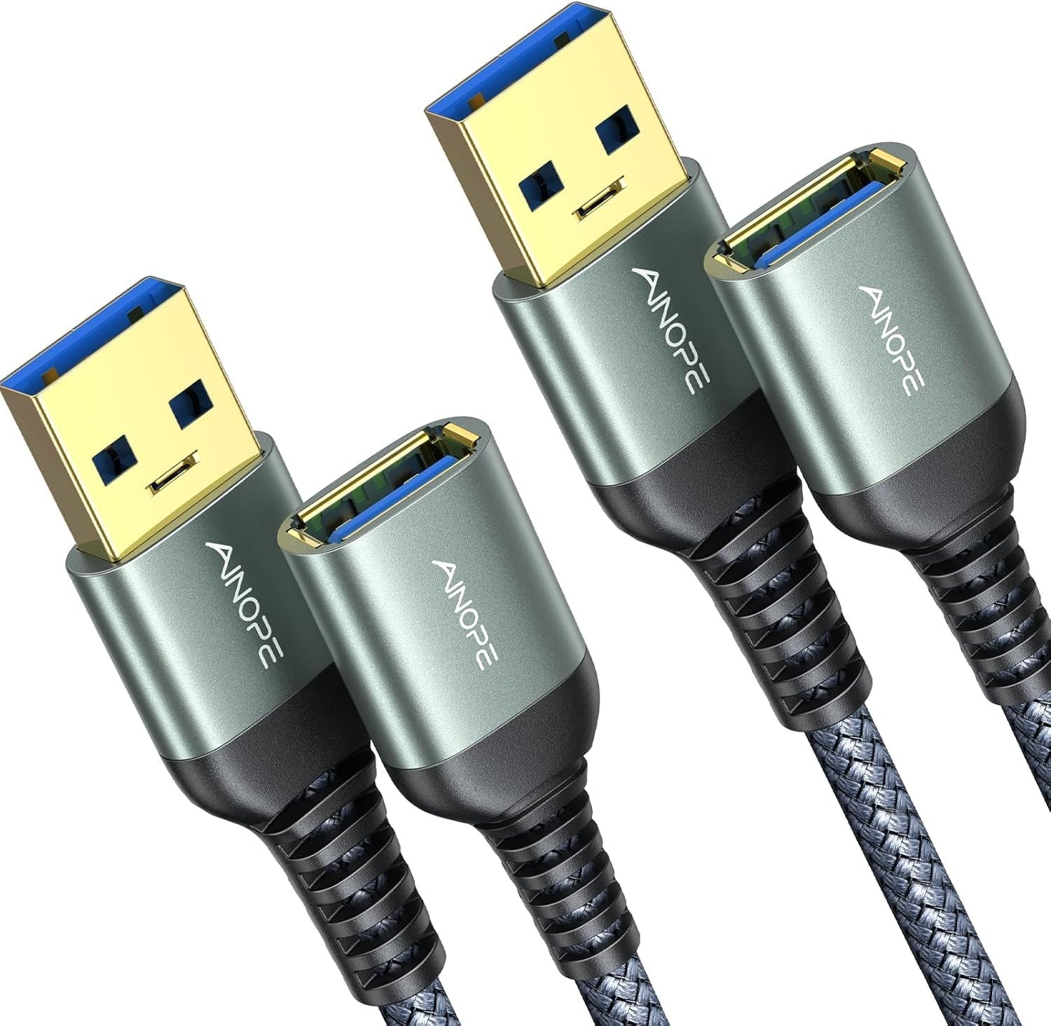 AINOPE 2 Pack USB 3.0 Extension Cable 6.6ft Type A Male to Female 5Gbps Grey