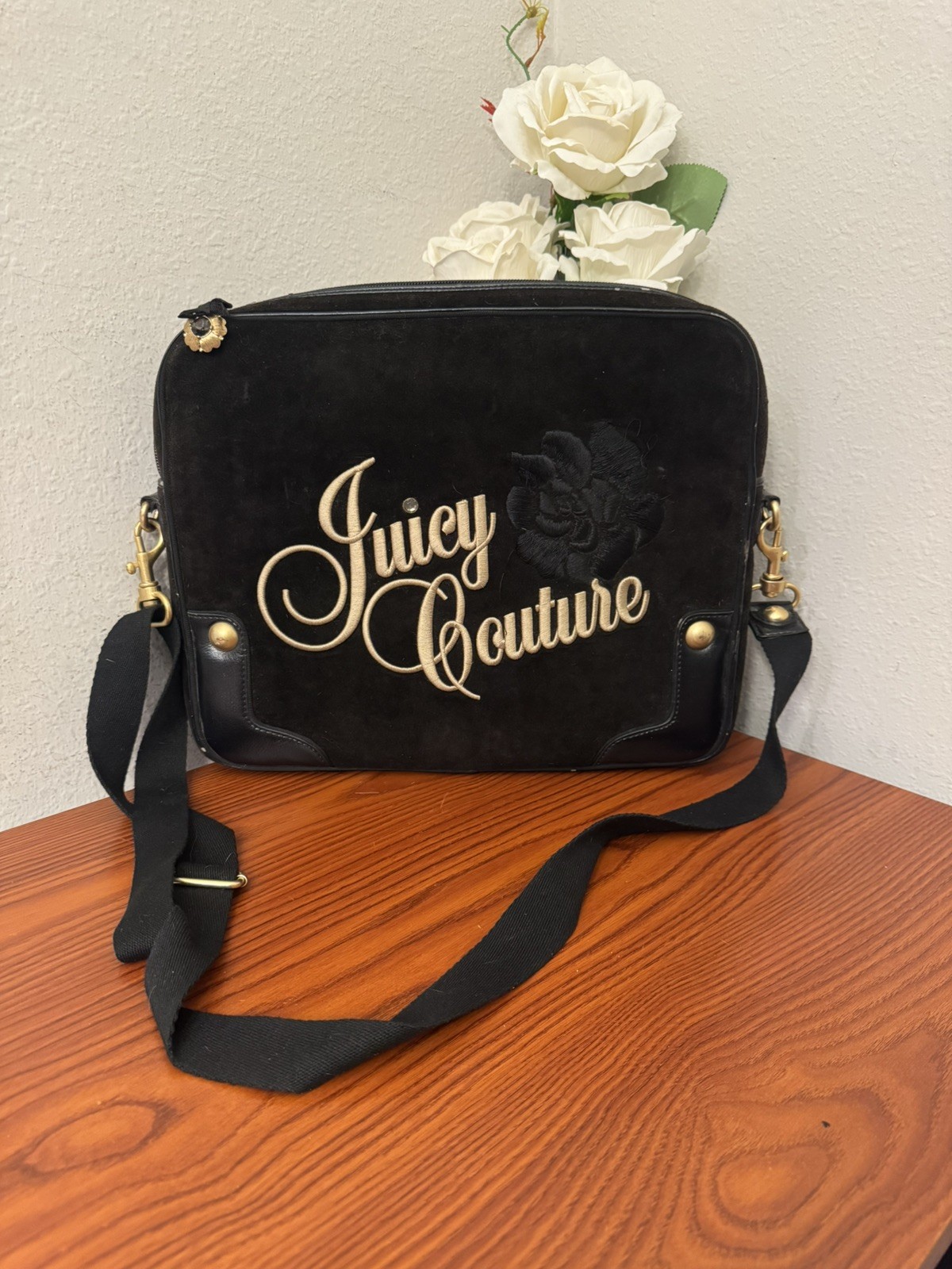 JUICY COUTURE COMPUTER LAPTOP BLACK CASE/ BAG VINTAGE VELVET LEATHER 2000s