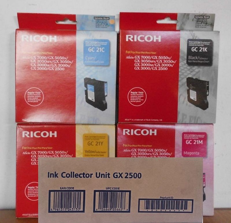 4 x Ricoh Ink GC 21Y 21K 21M 21C Aficio GX 2500 + Inc Collector 405662