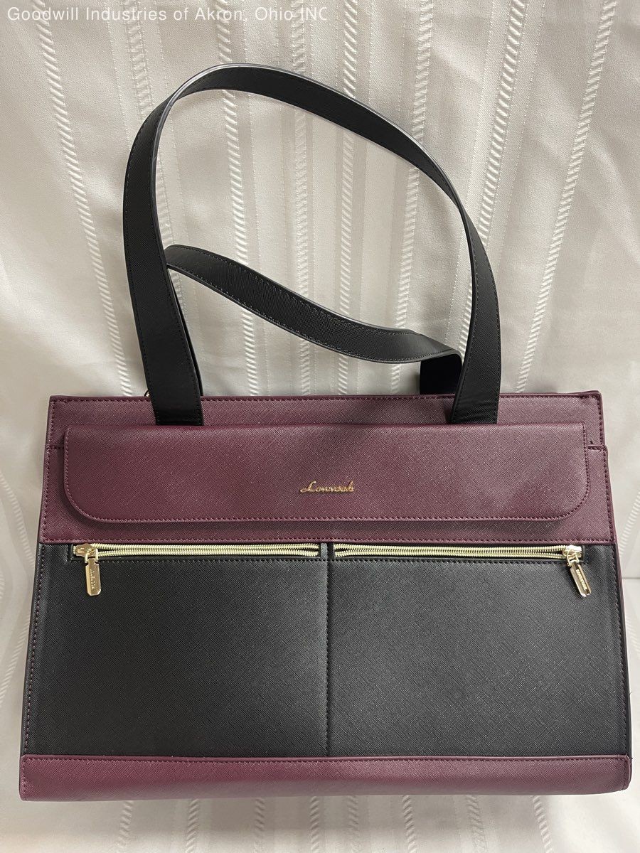 Lovevook Burgundy Black Saffiano Laptop Briefcase Tote Bag Gold Hardware