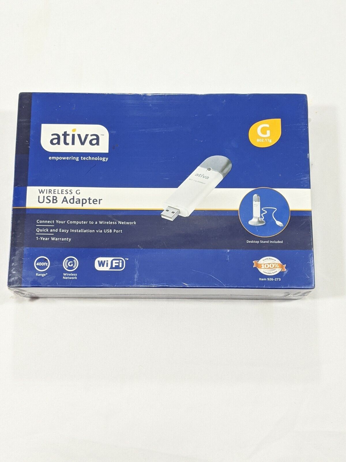 New ATIVA WIRELESS G USB ADAPTER Model AWGUA54 802.11 b/g Wi-Fi 54Mbps 400 Feet