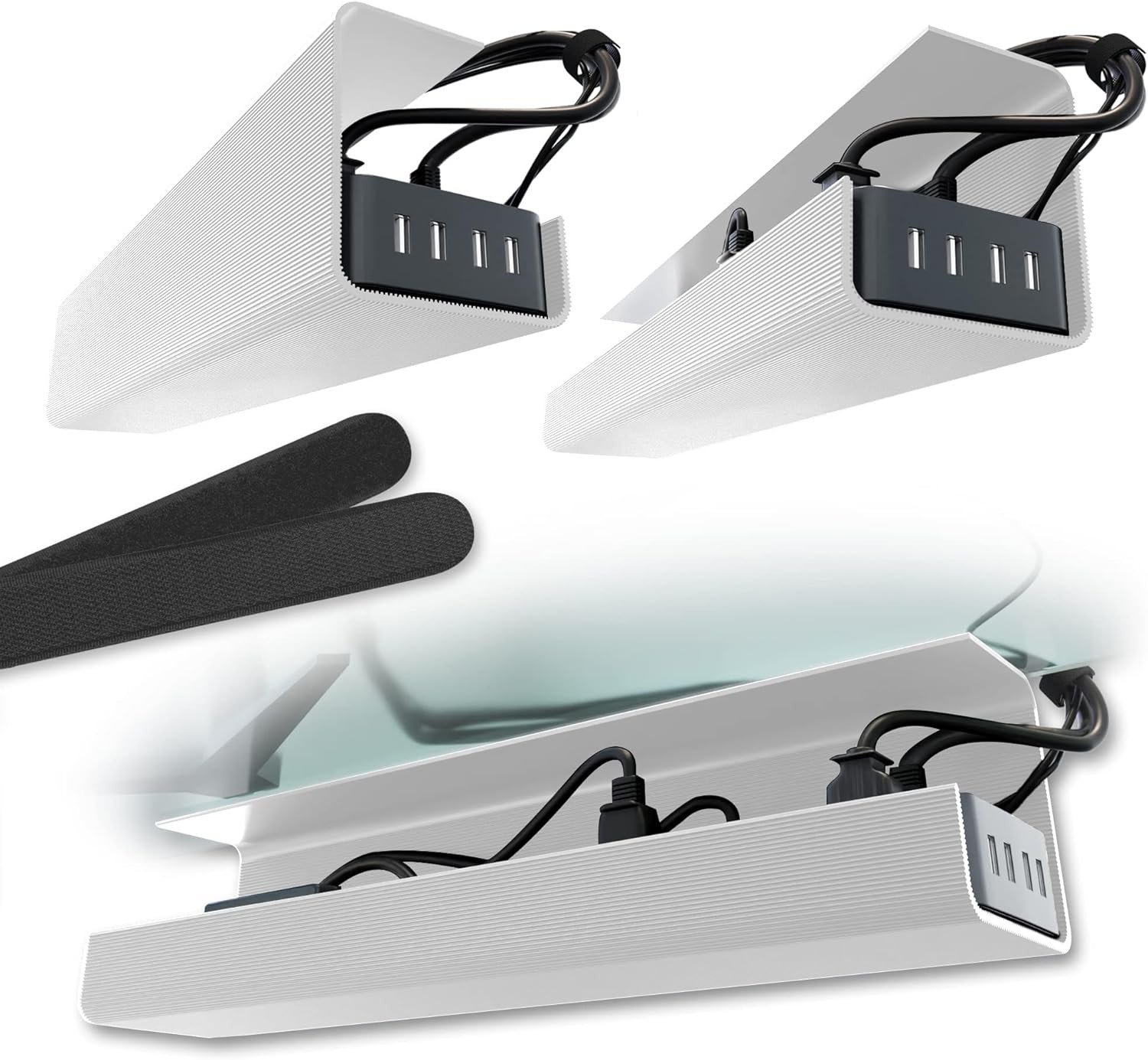 No Screw Under Desk Cable Management Tray Self Adhesive Cord Organizer Set 2