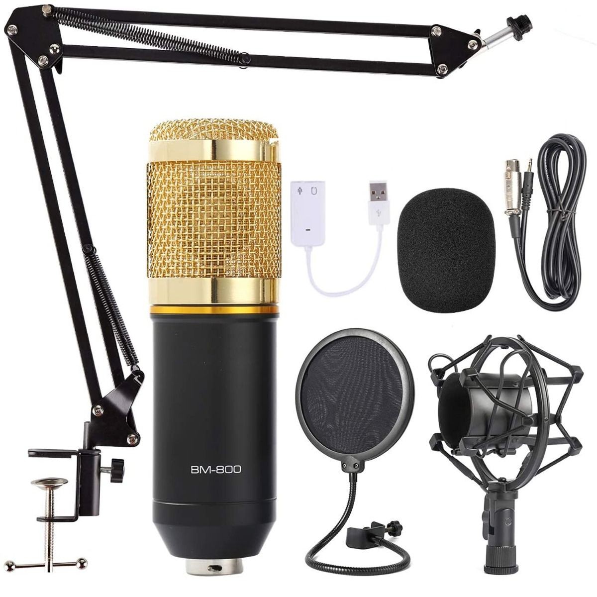 Condenser Microphone with Shock Mount, Arm Stand, Pop Filter & USB Adapter