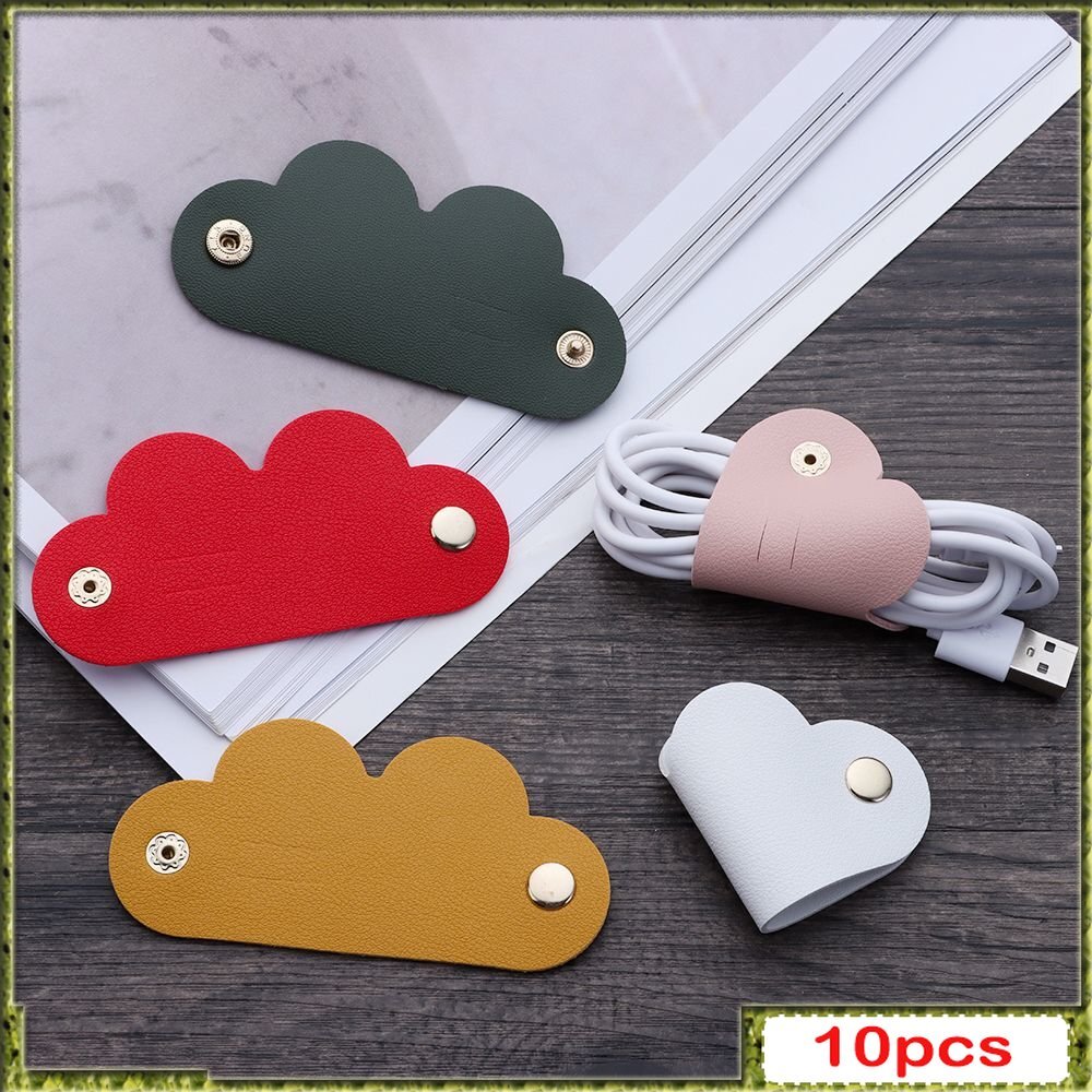 10Pcs Cute Leather Cable Winder Solid Color Earphone Cord Organizer Charger