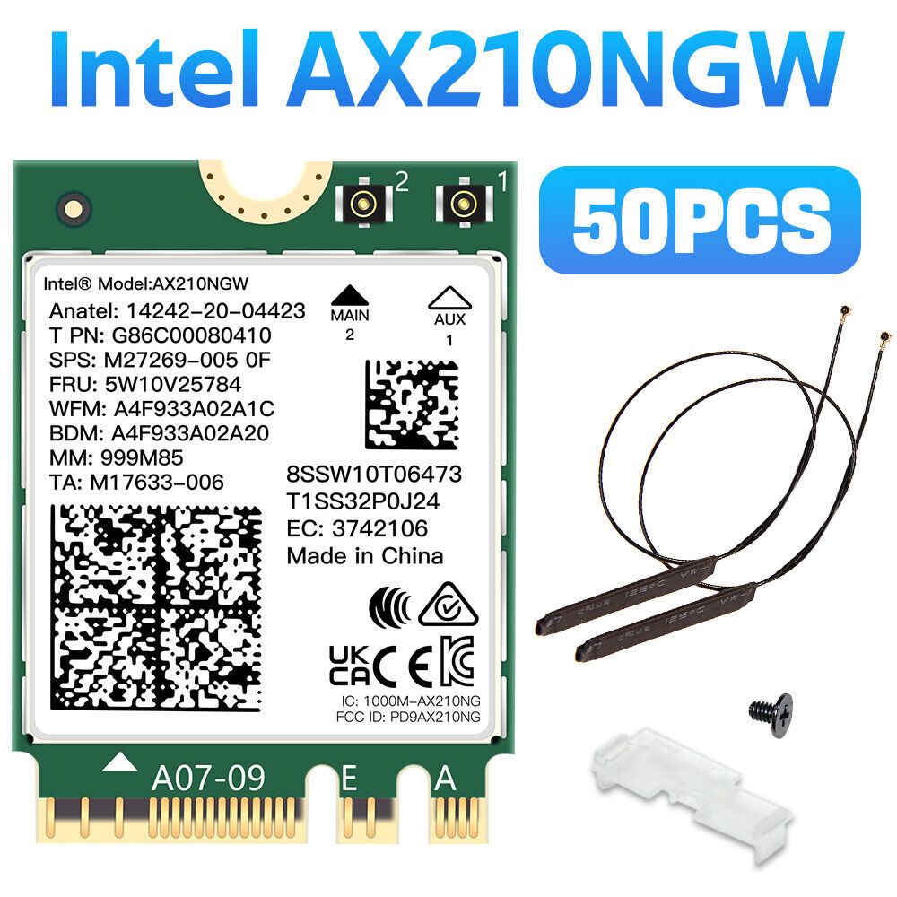 50pcs M.2 WiFi 6E Network Card Intel AX210 NGFF WiFi Bluetooth 5.3 Wireless Card