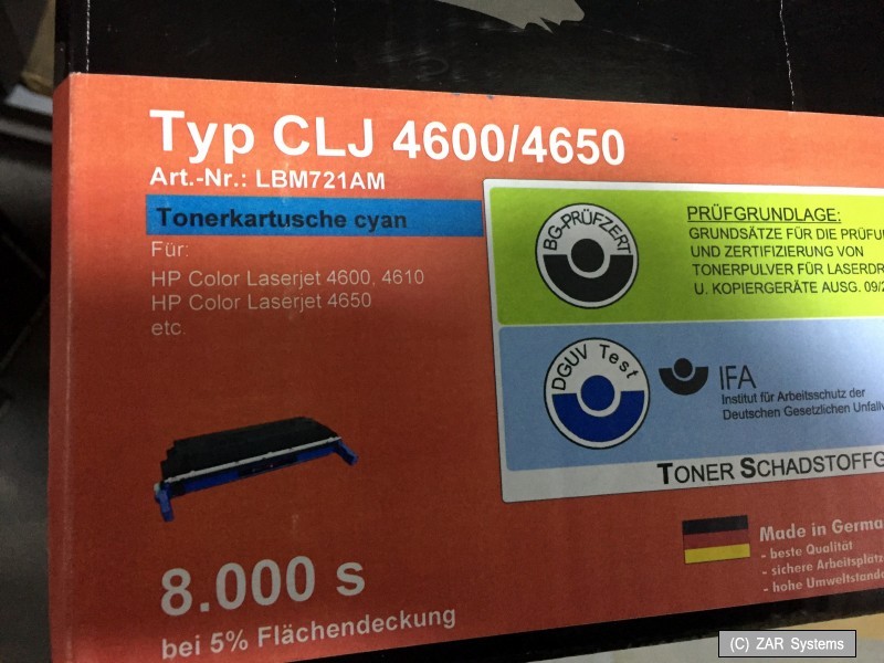 LBM-Master XXL toner cyan like HP C9721A, 641A for 4600/4650 for 8,000 pages NEW