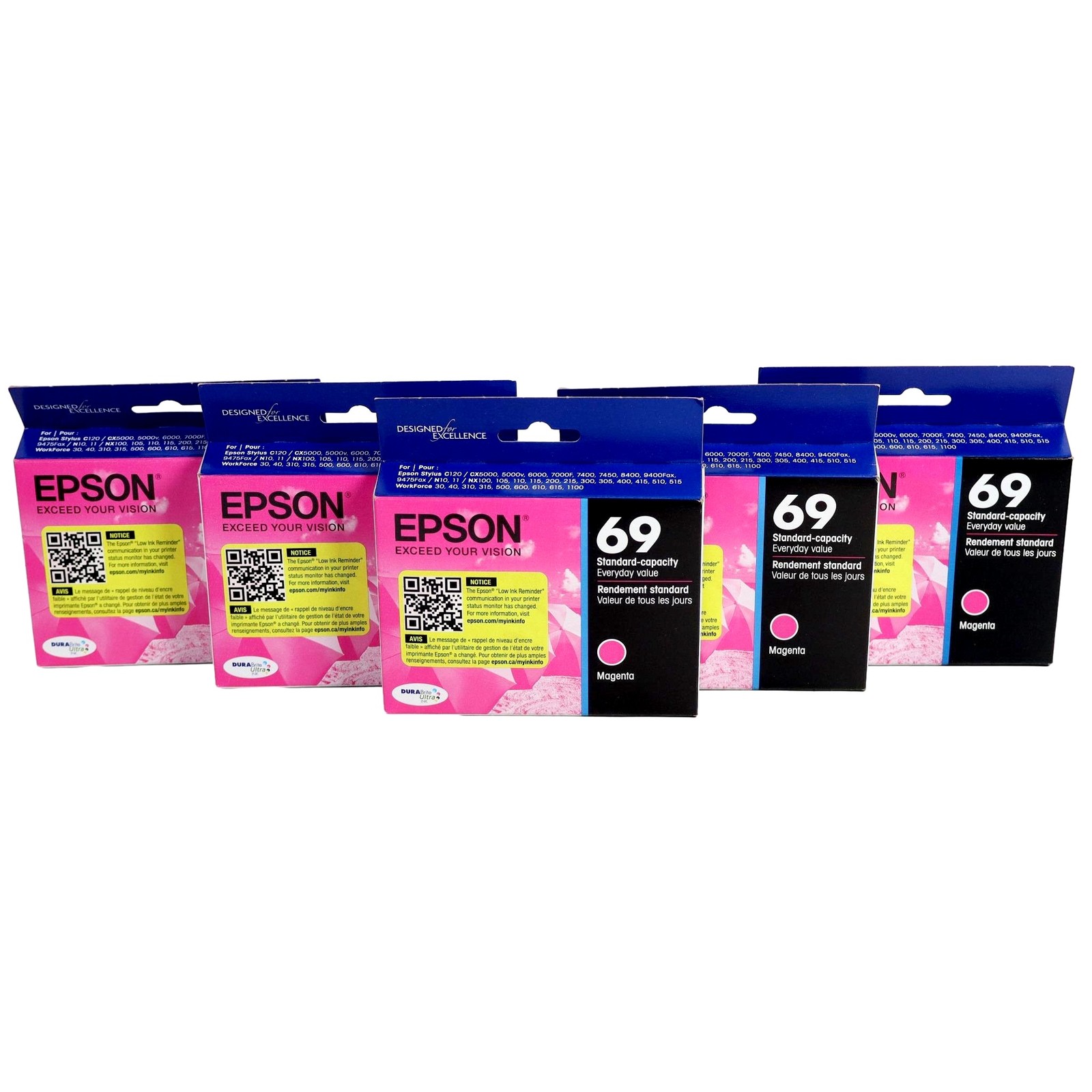 5 PACK Genuine Epson 69 Magenta - Ink Cartridge WorkForce 1100 WorkForce 40 NEW