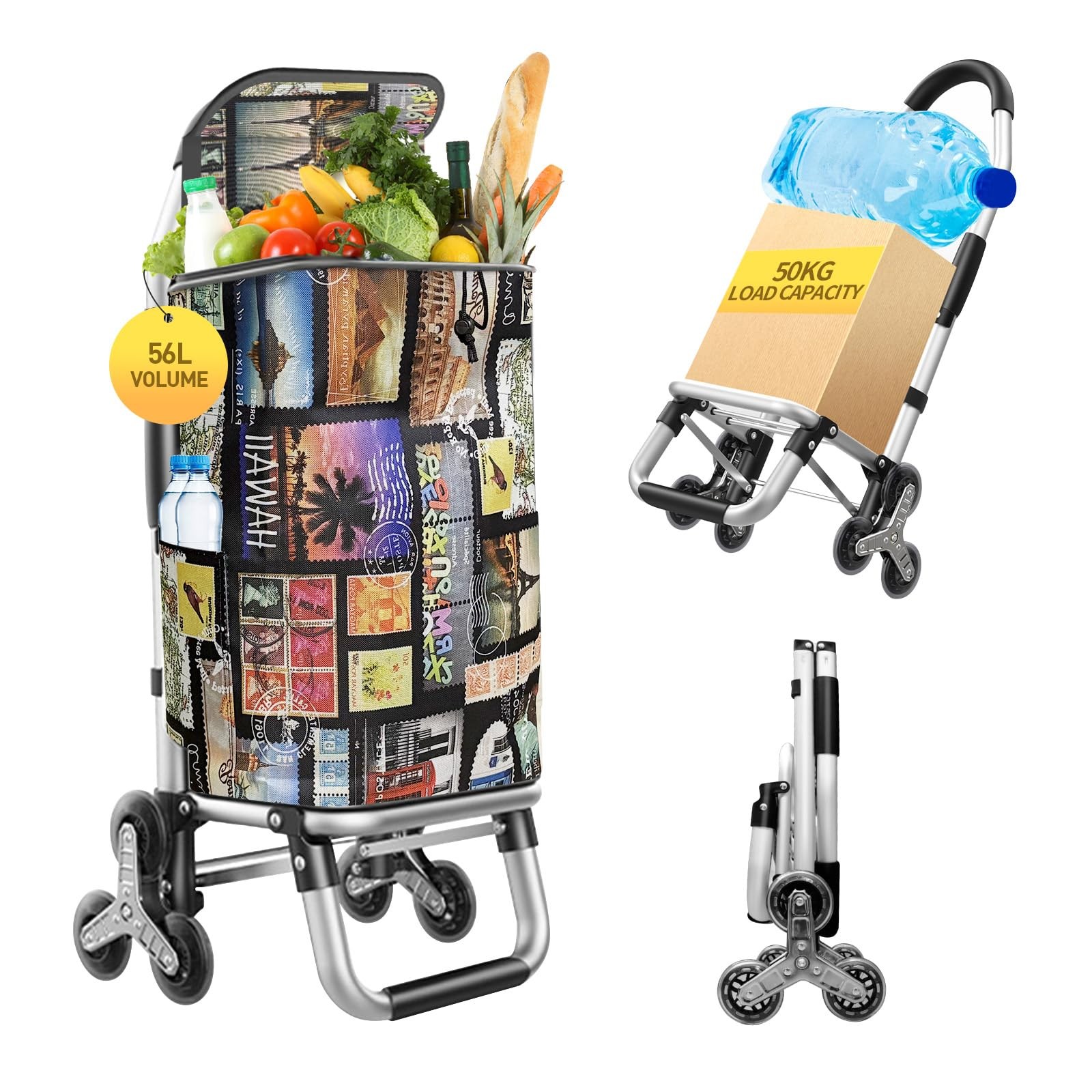 Heavy Duty 3 in 1 Shopping Cart, Foldable Hand Truck with 6 Wheels