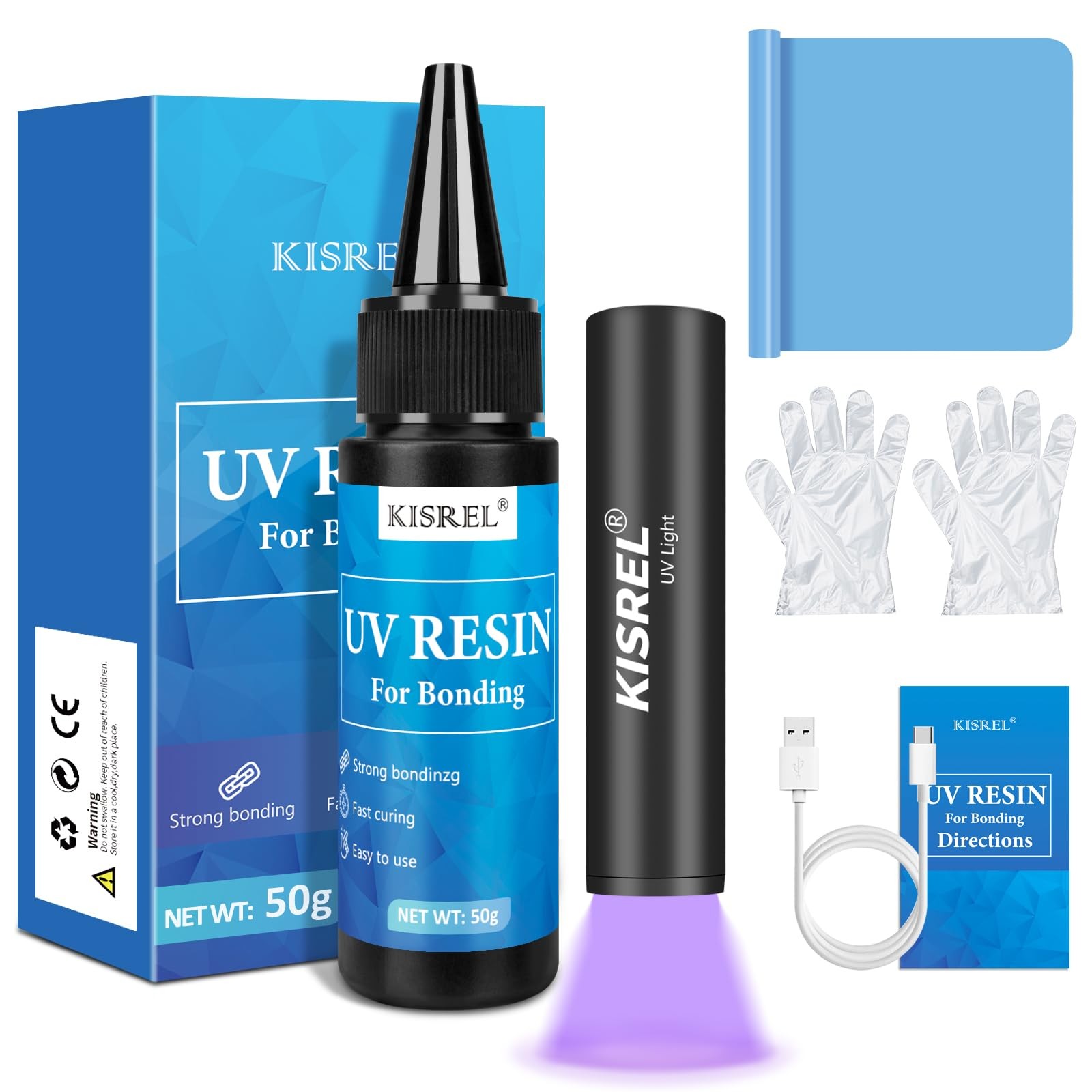 KISREL 50g UV Resin Kit with Light（Upgrade）, Fast Curing & Bonding in white 